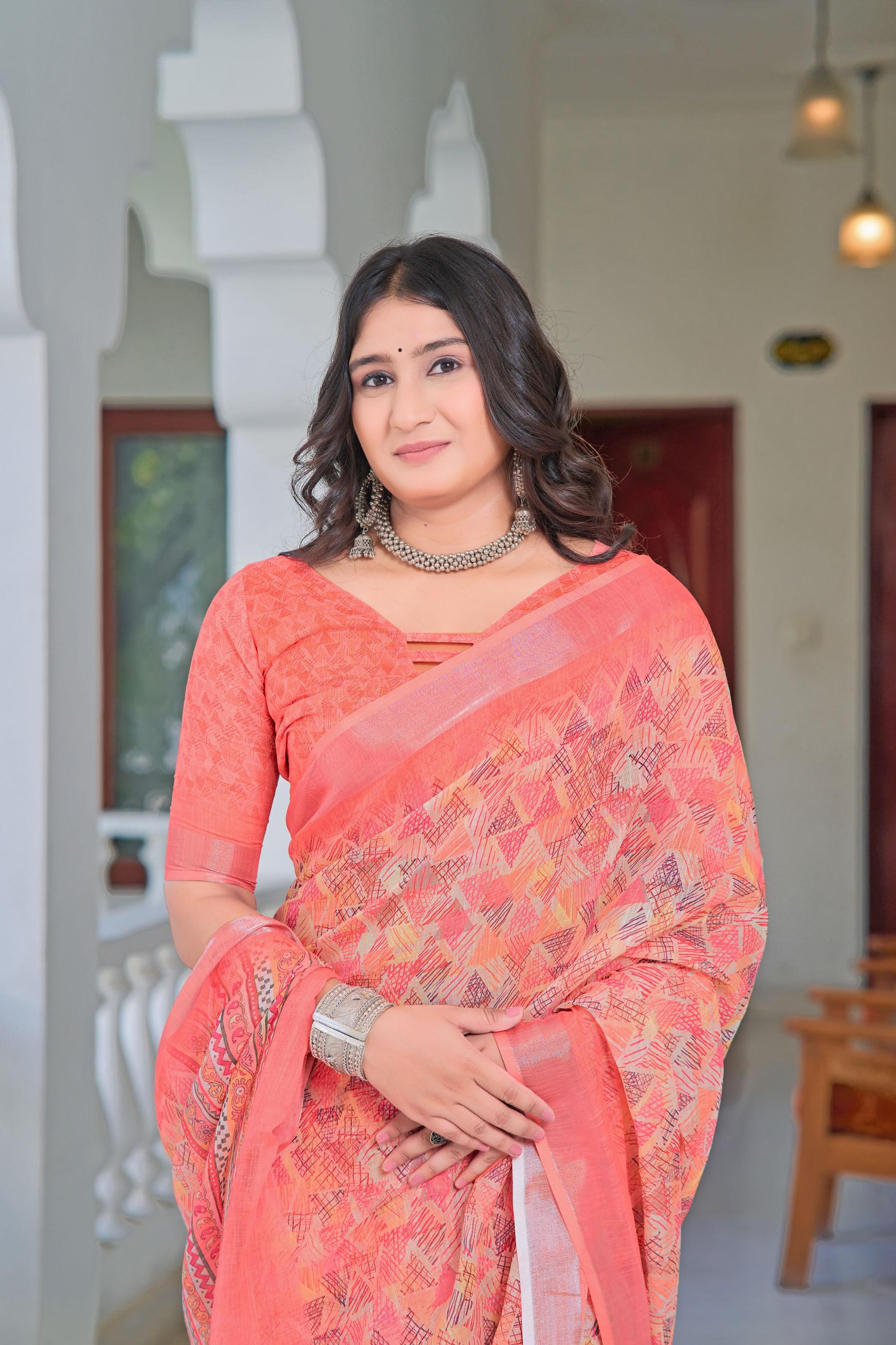 Pink Linen Cotton Saree
