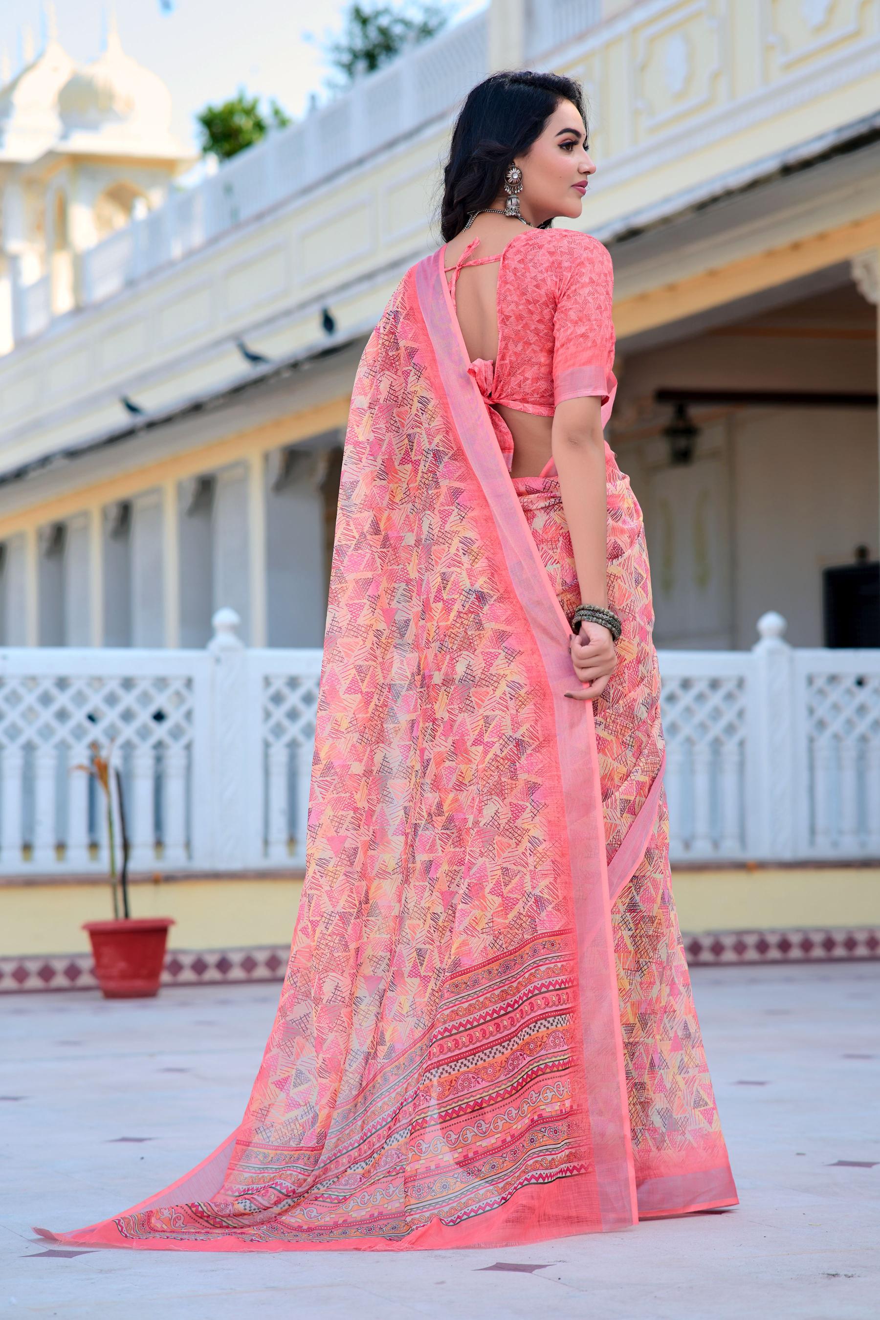 Pink Linen Cotton Saree — alternate view