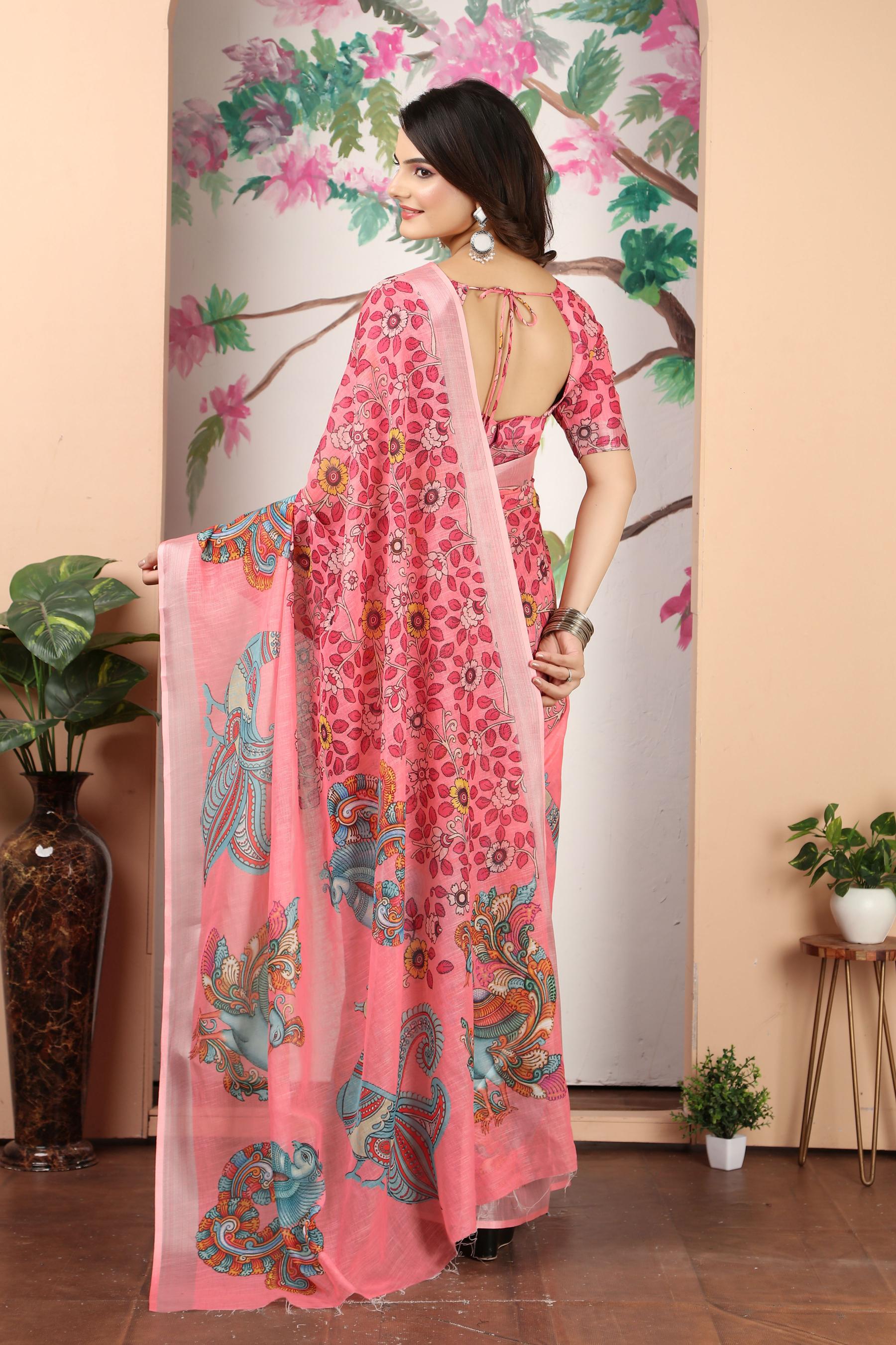 Pink Linen Cotton Saree — alternate view
