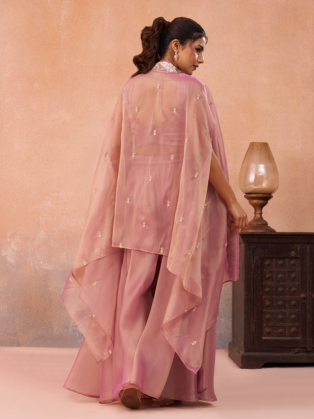 Pink Luxe Layered Embroidered Tissue Indo Western Set — alternate view