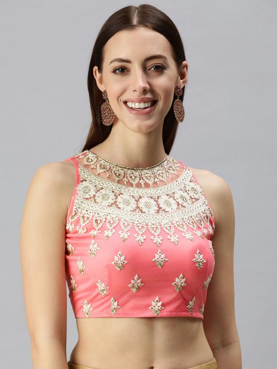 Pink Lycra N Net Readymade Blouse