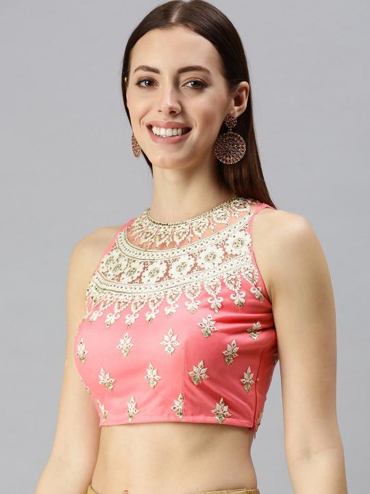 Pink Lycra N Net Readymade Blouse