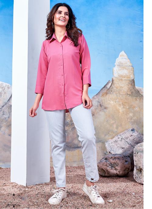 Pink Maaza Cotton Readymade Shirt