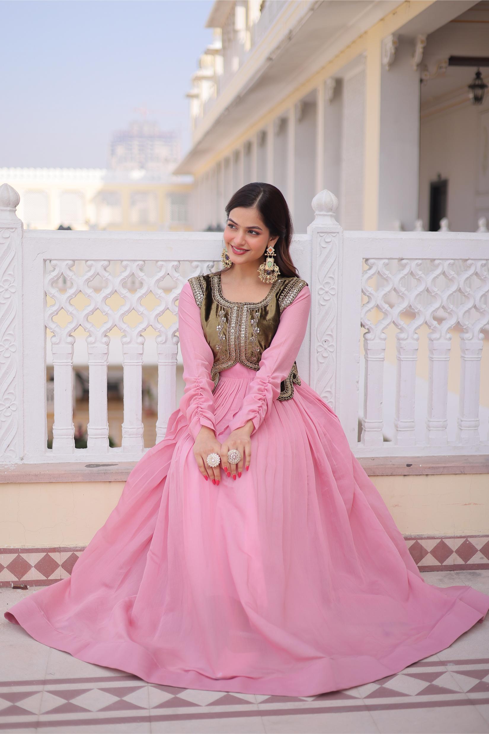 Pink Mal Chanderi Sequin Gown with Ice Velvet Jacket — alternate view
