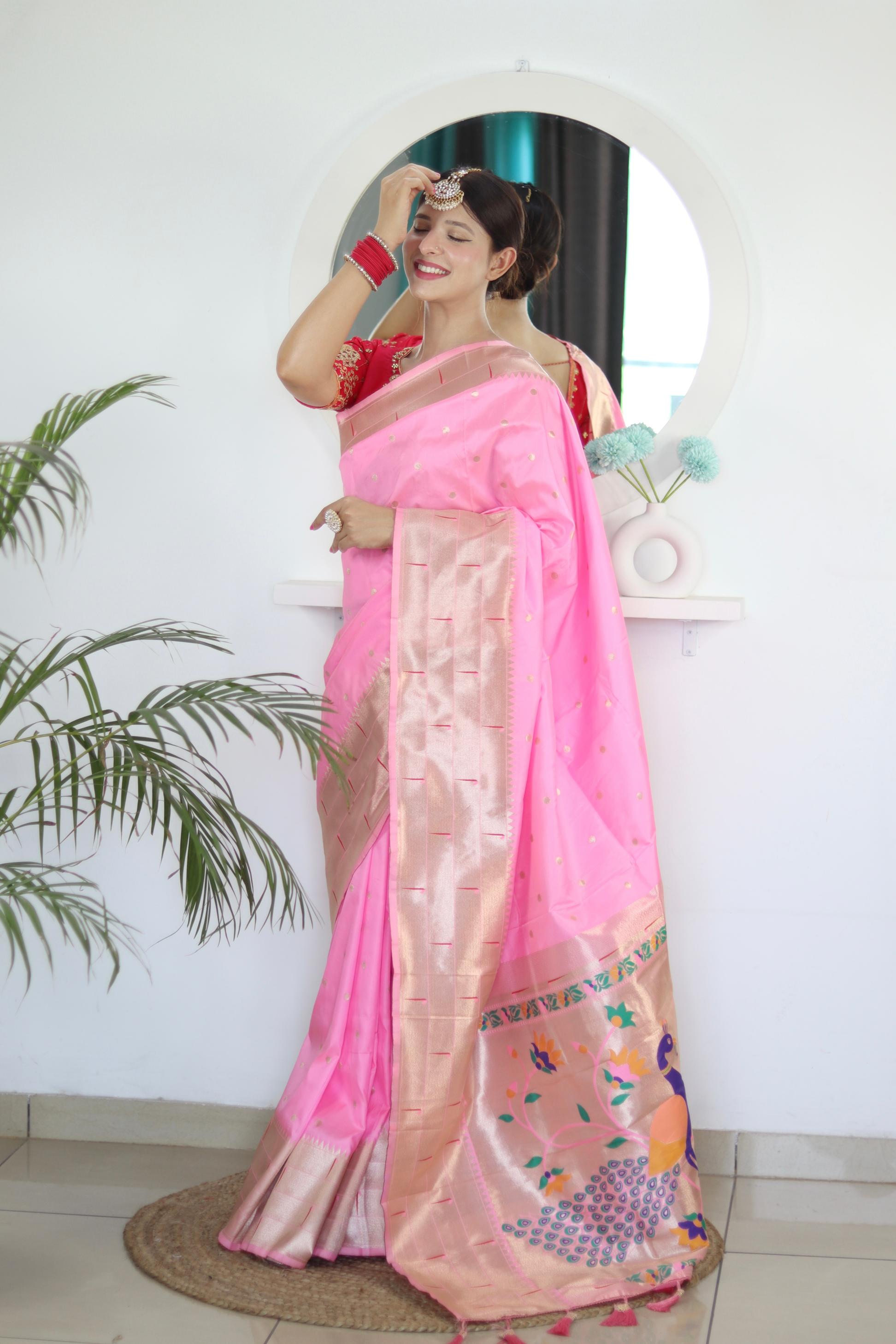 Pink Maroon Paithani Silk Saree