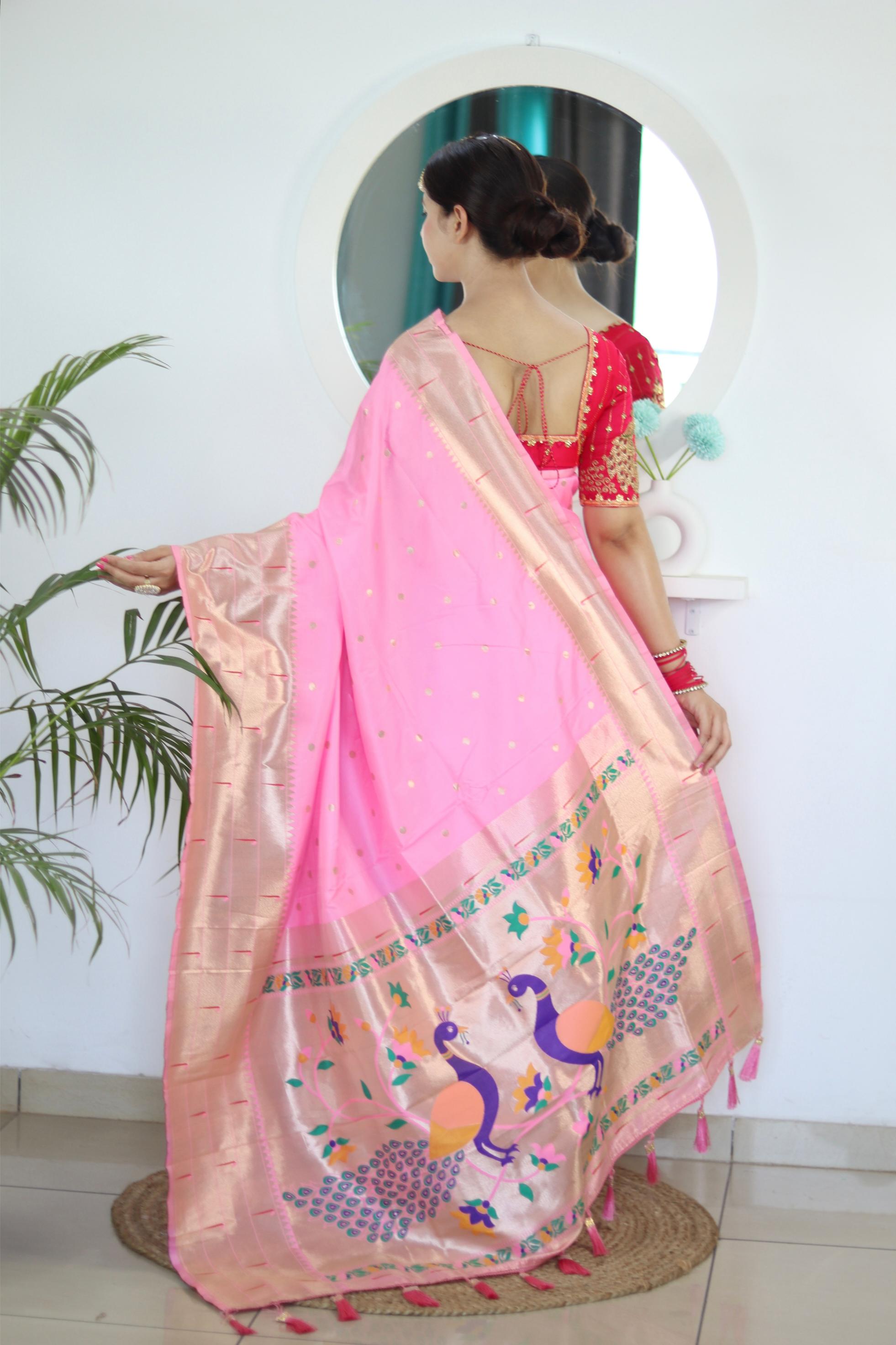 Pink Maroon Paithani Silk Saree — alternate view