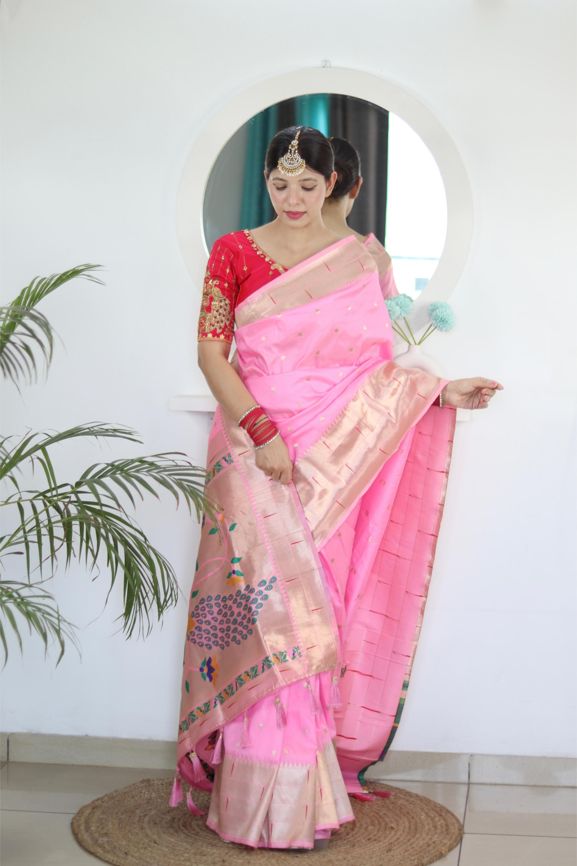 Pink Maroon Paithani Silk Saree