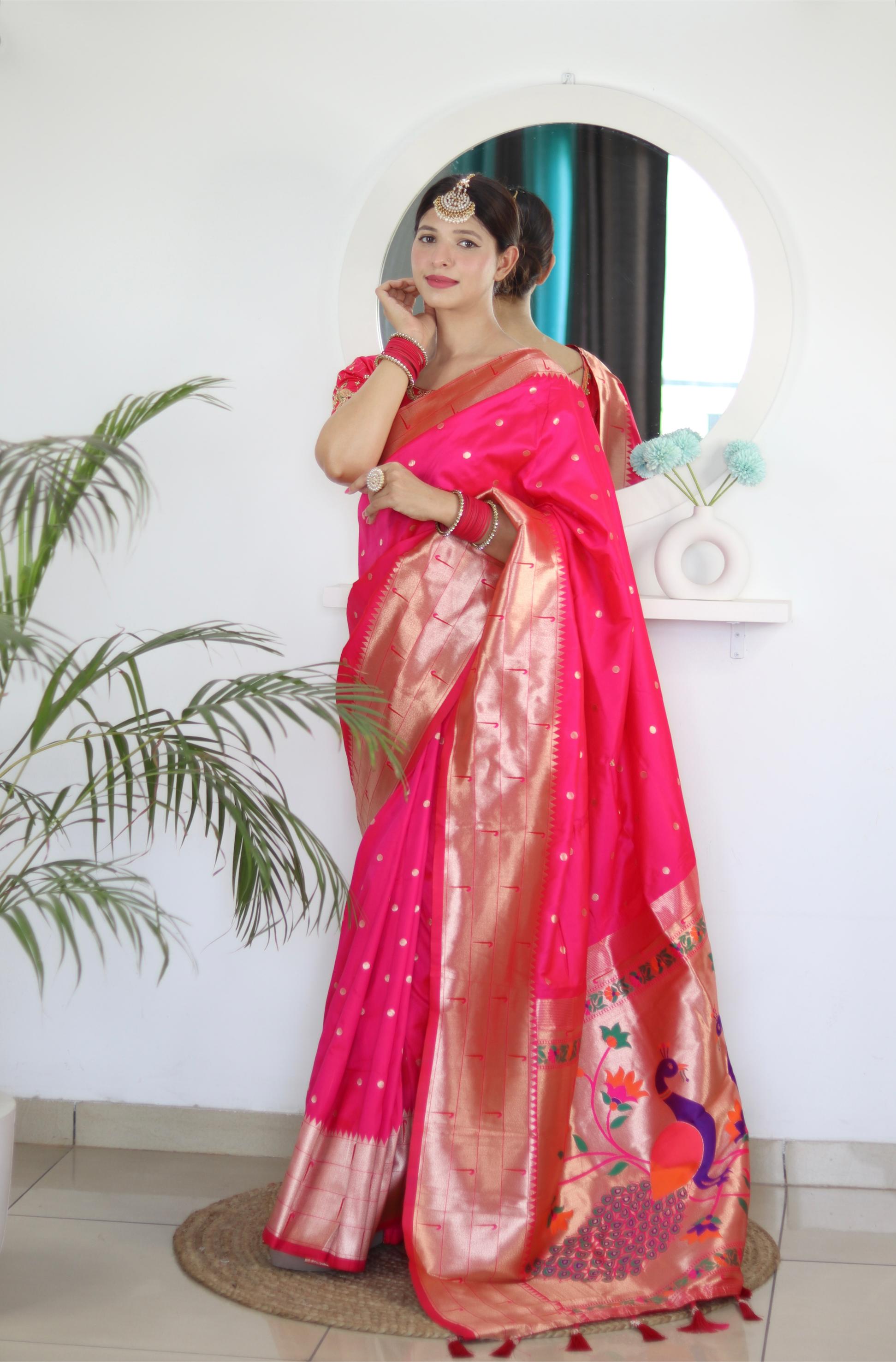 Pink Maroon Paithani Silk Saree