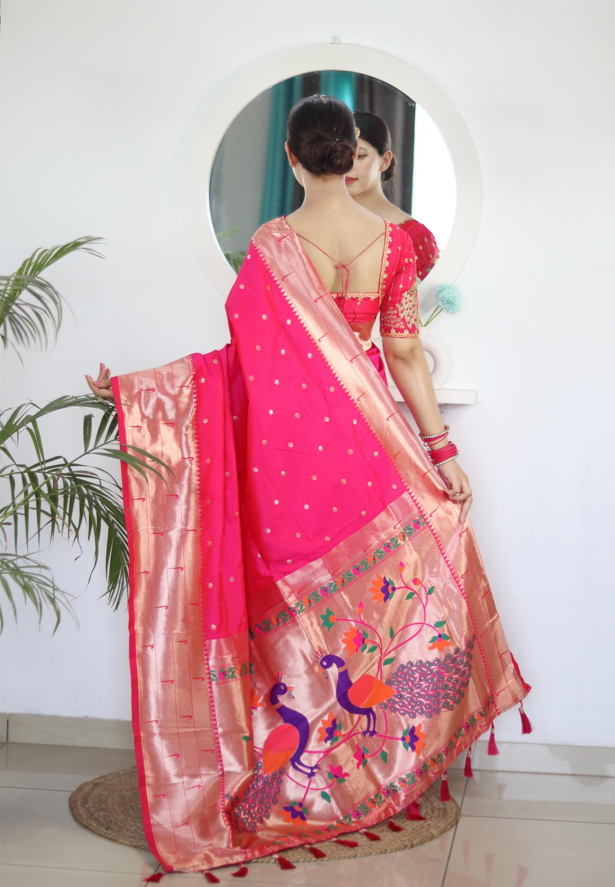 Pink Maroon Paithani Silk Saree — alternate view