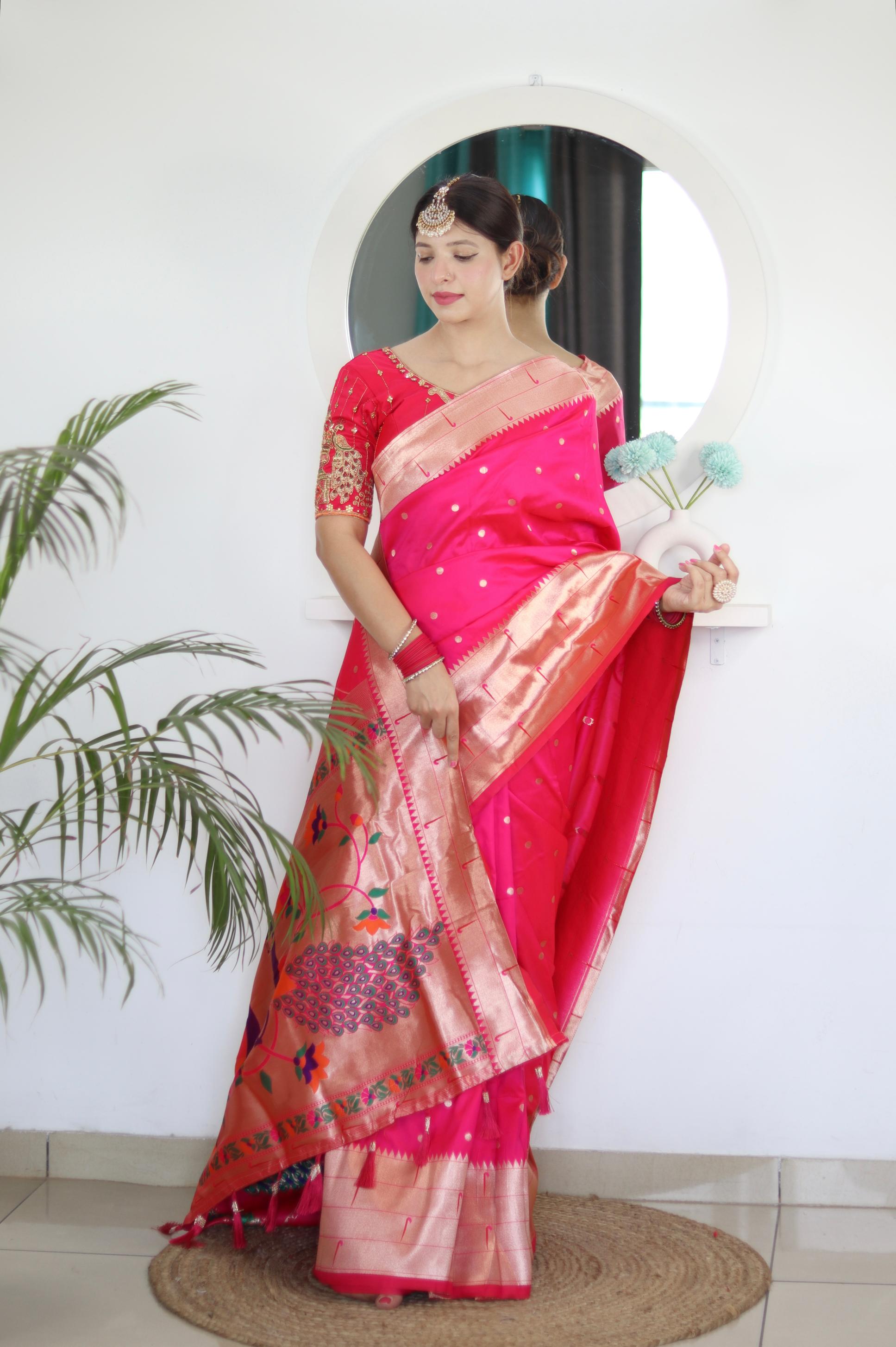 Pink Maroon Paithani Silk Saree