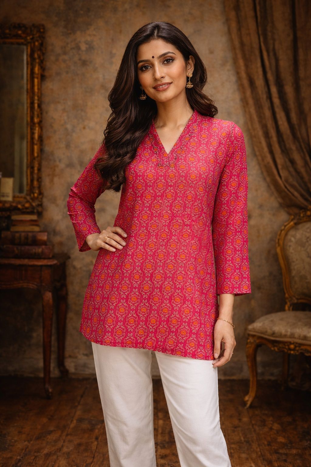 Pink Maslin Digital Printed Kurti