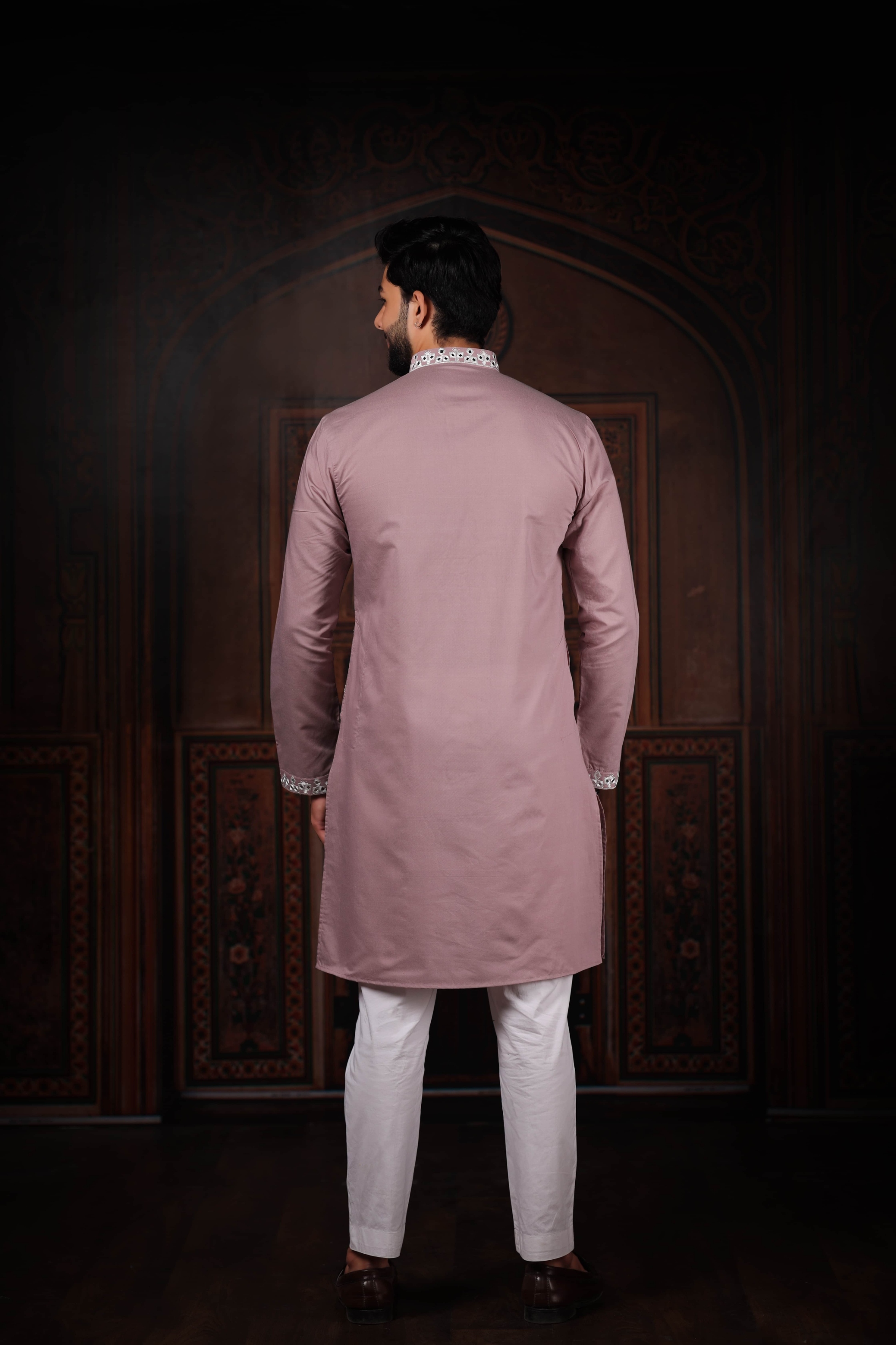 Pink Minimal Embroidery Kurta Pyjama — alternate view