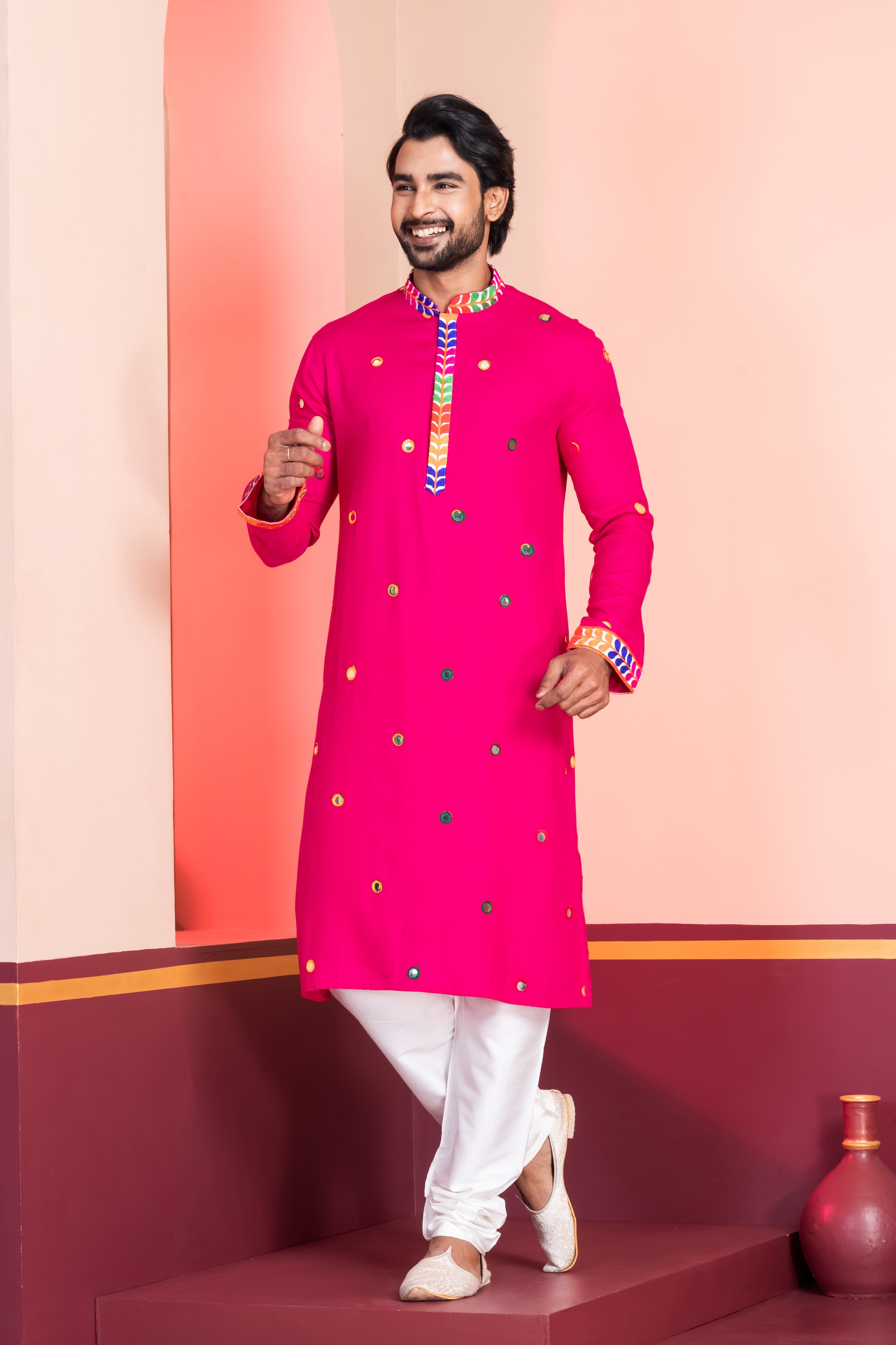 Pink Mirror Rayon Kurta