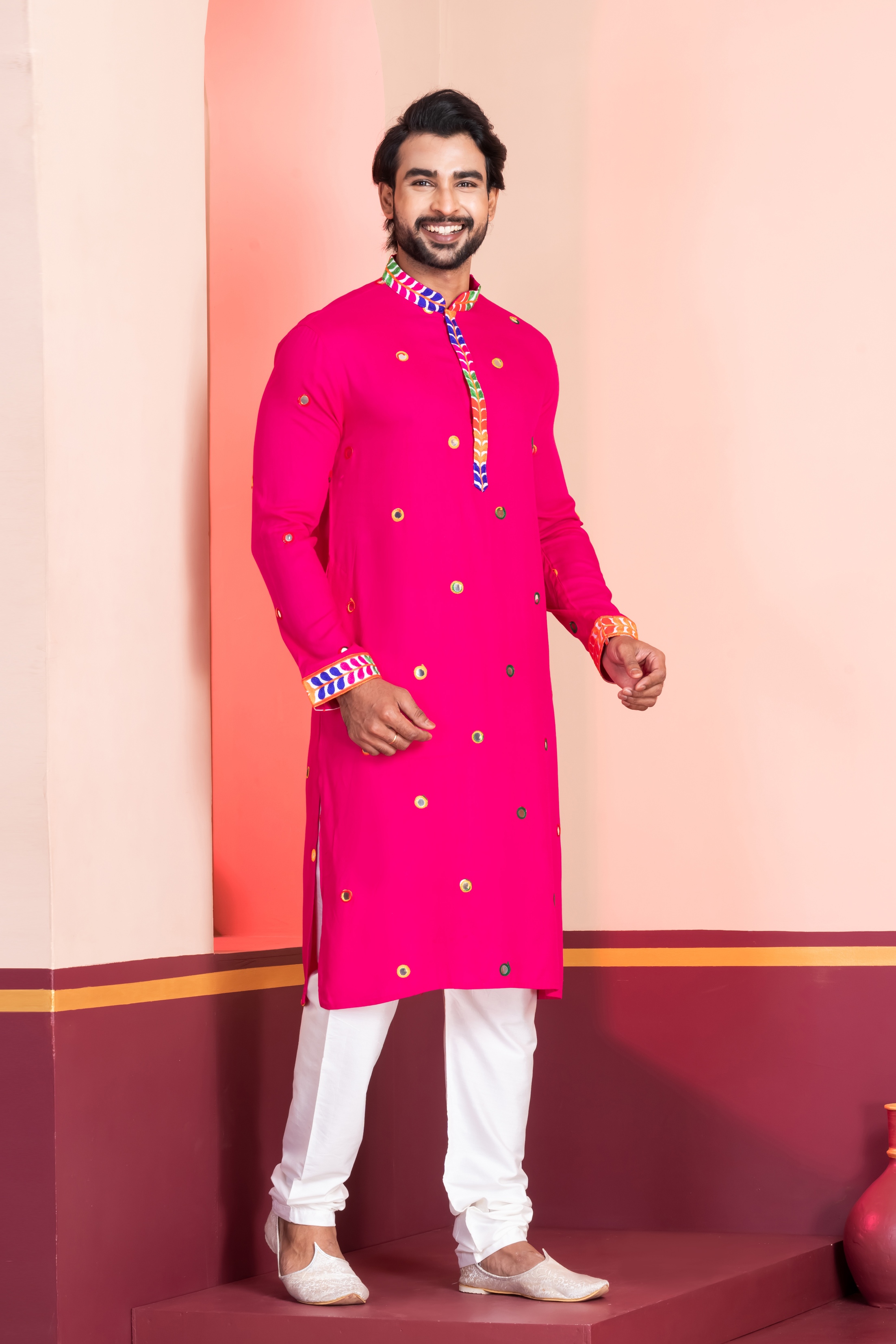 Pink Mirror Rayon Kurta
