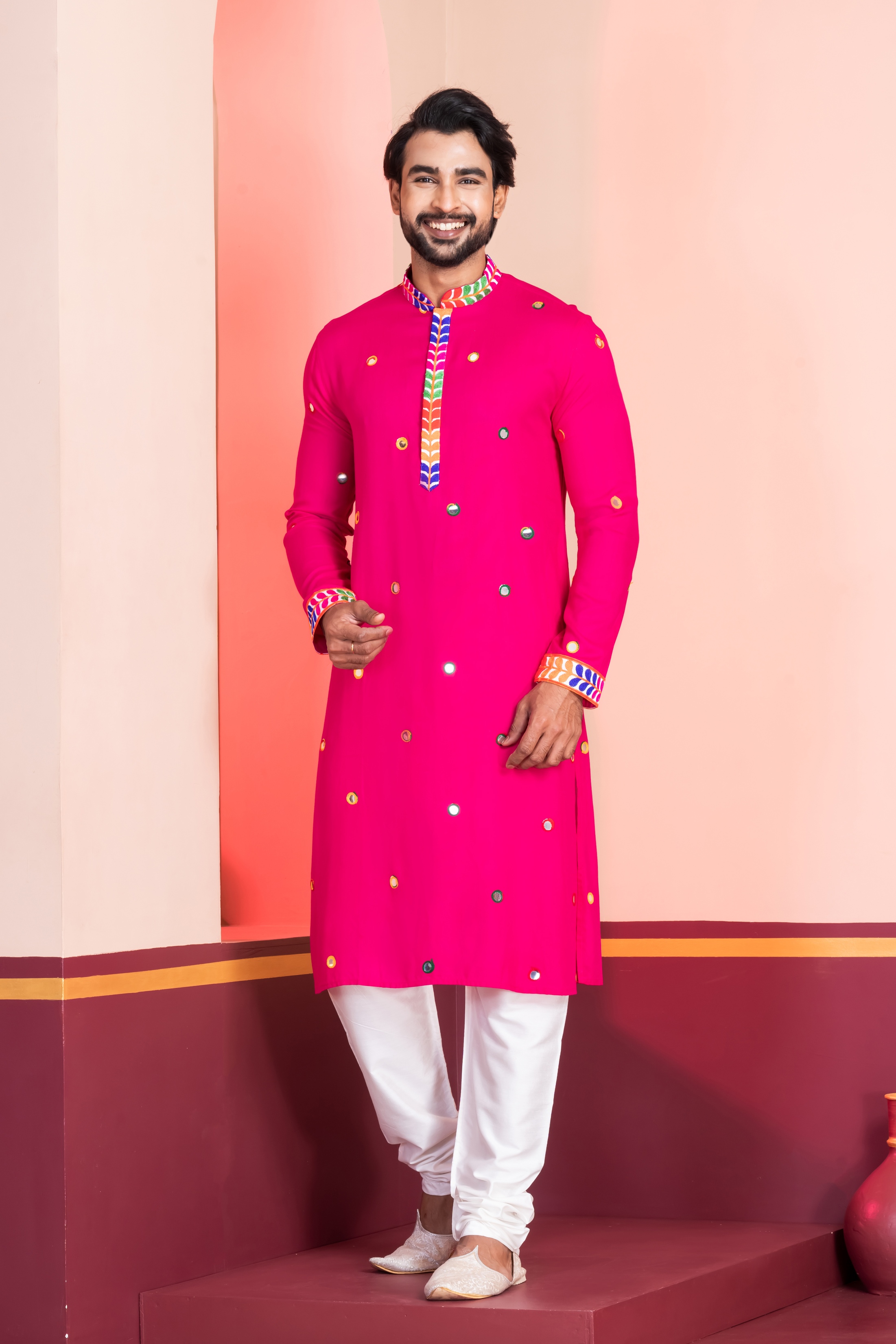 Pink Mirror Rayon Kurta
