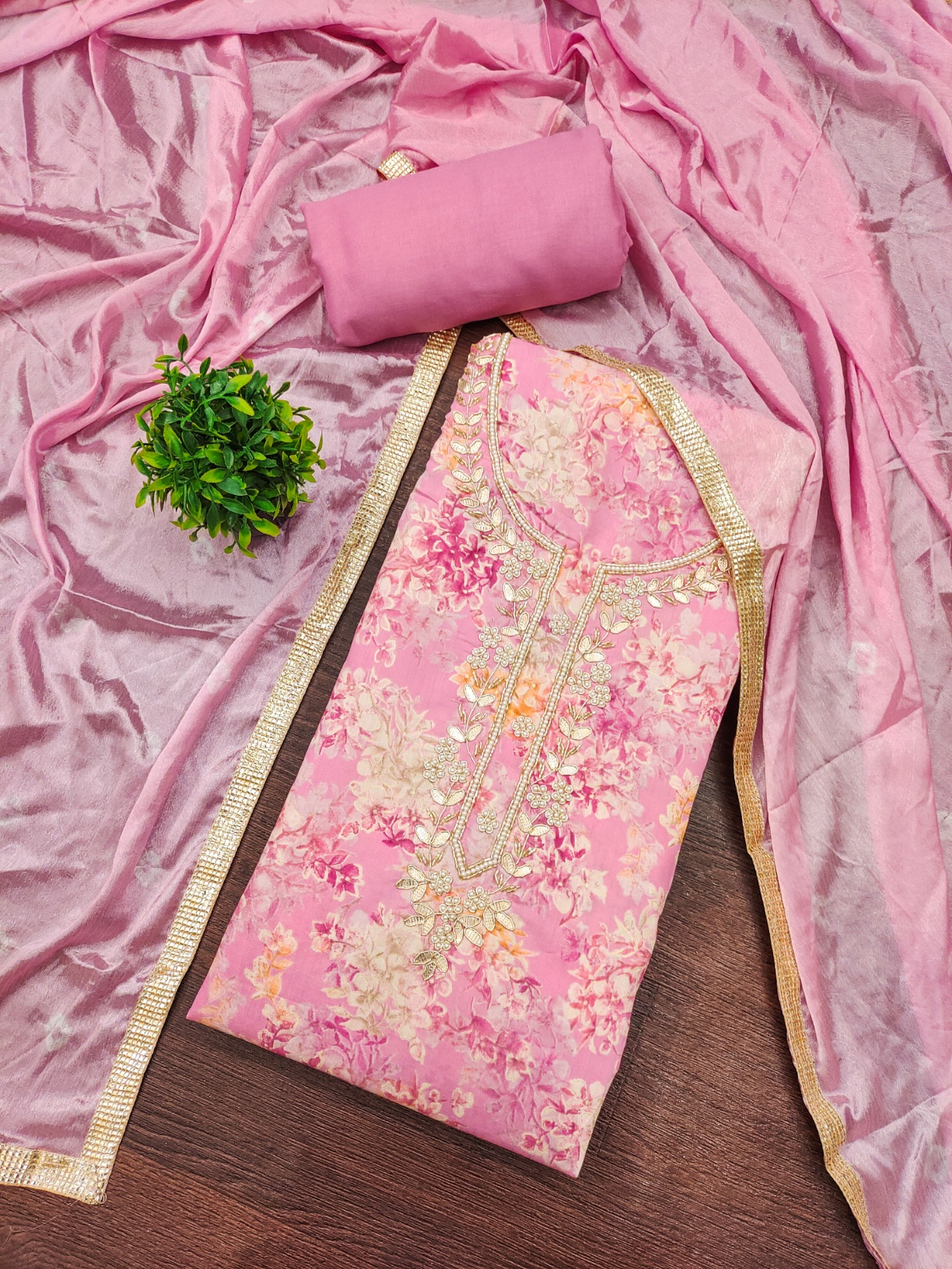 Pink Modal Silk Printed Salwar Suit