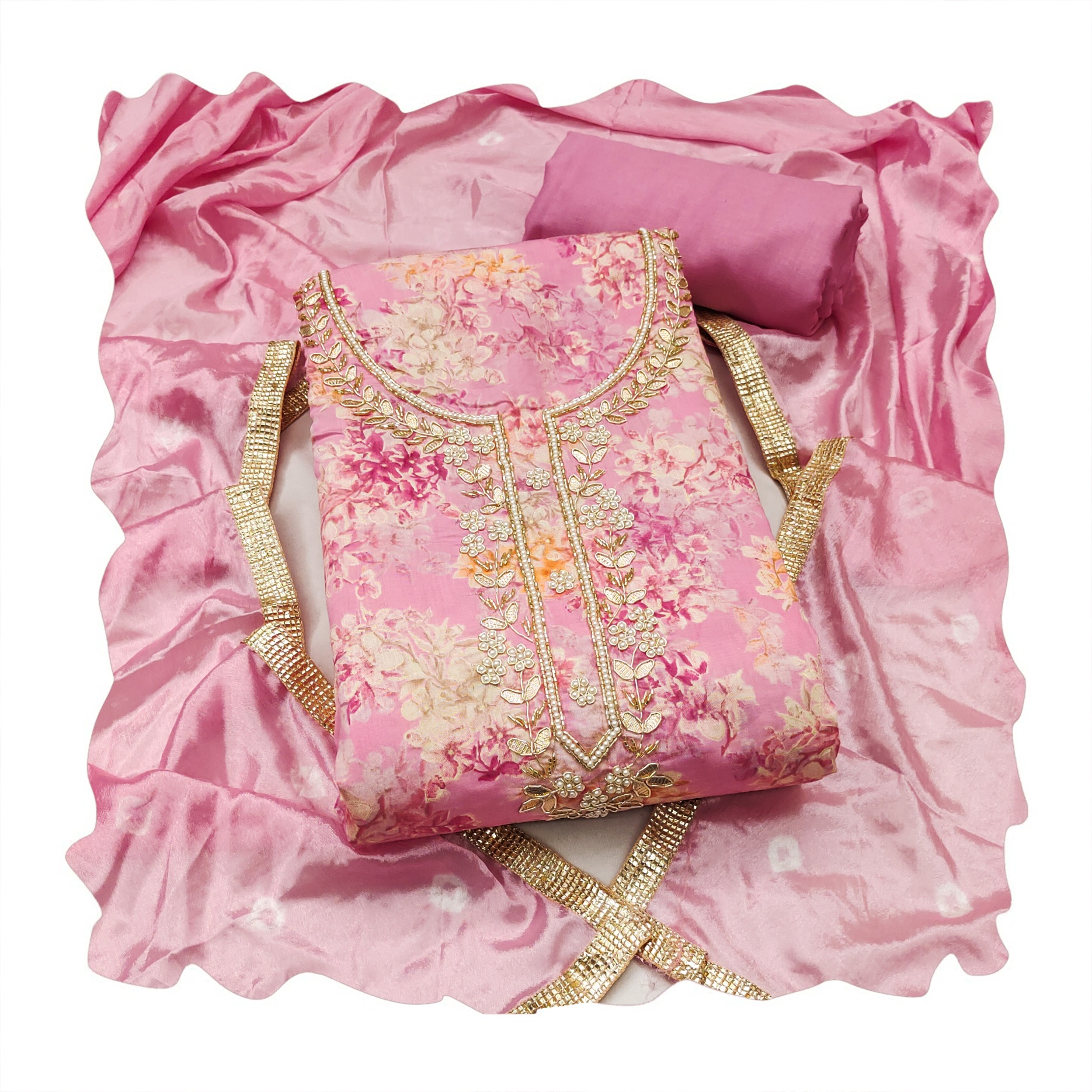 Pink Modal Silk Printed Salwar Suit