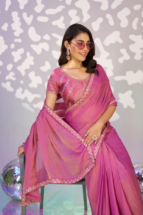 Pink Moss Chiffon Ready-to-Wear Saree