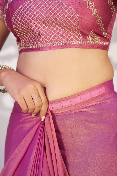 Pink Moss Chiffon Ready-to-Wear Saree