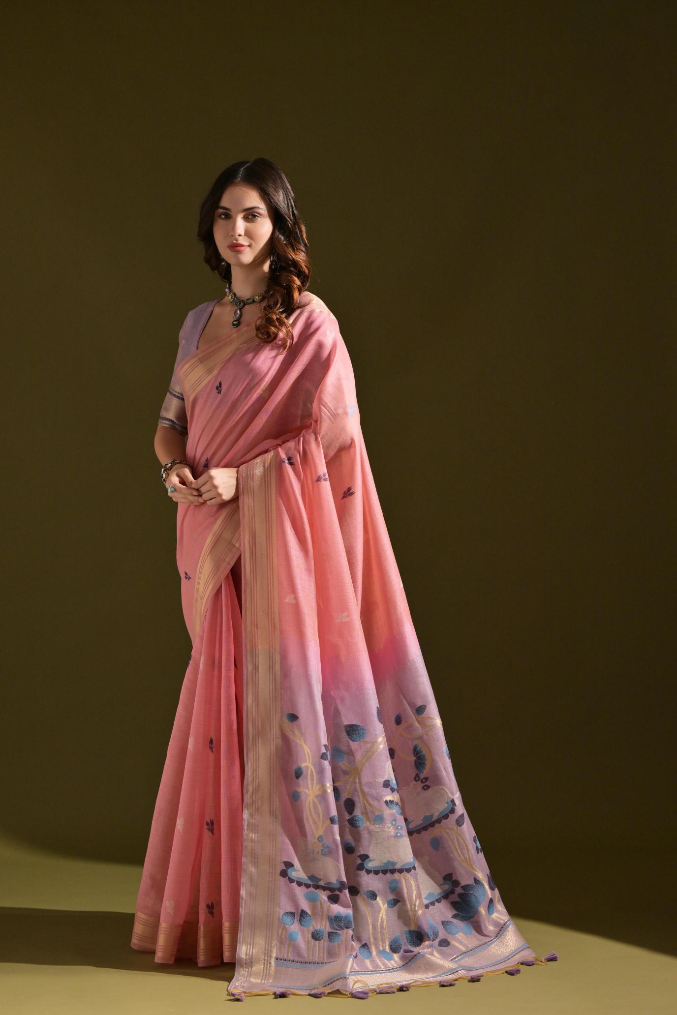 Pink Muga Cotton Saree