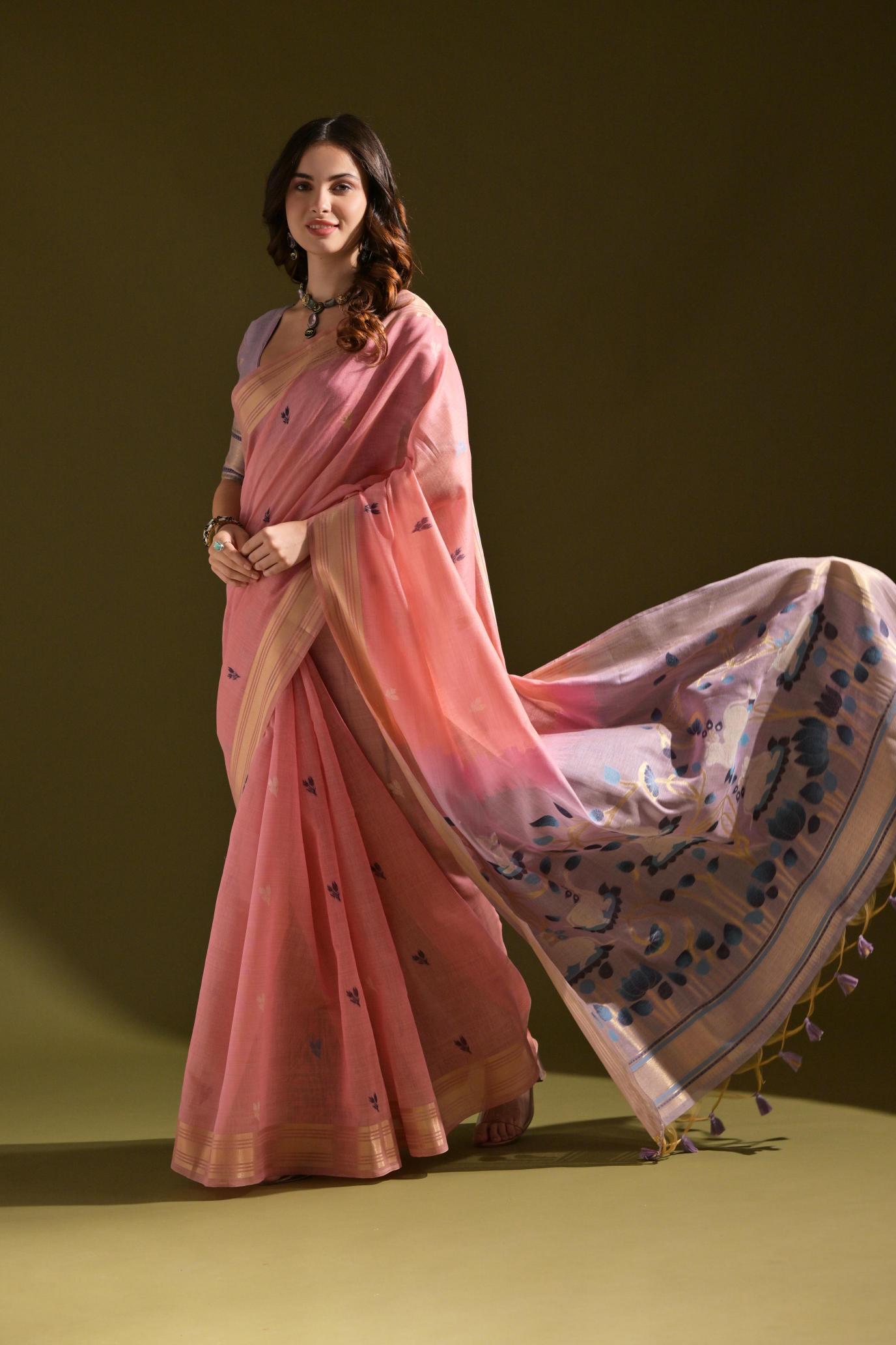 Pink Muga Cotton Saree — alternate view