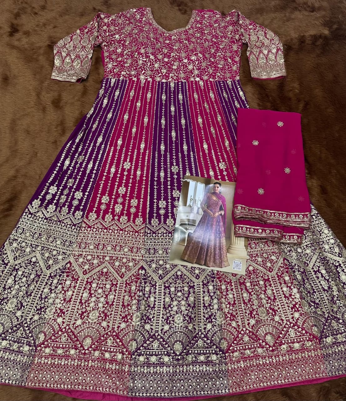 Pink Mughal Embroidered Georgette Anarkali Gown