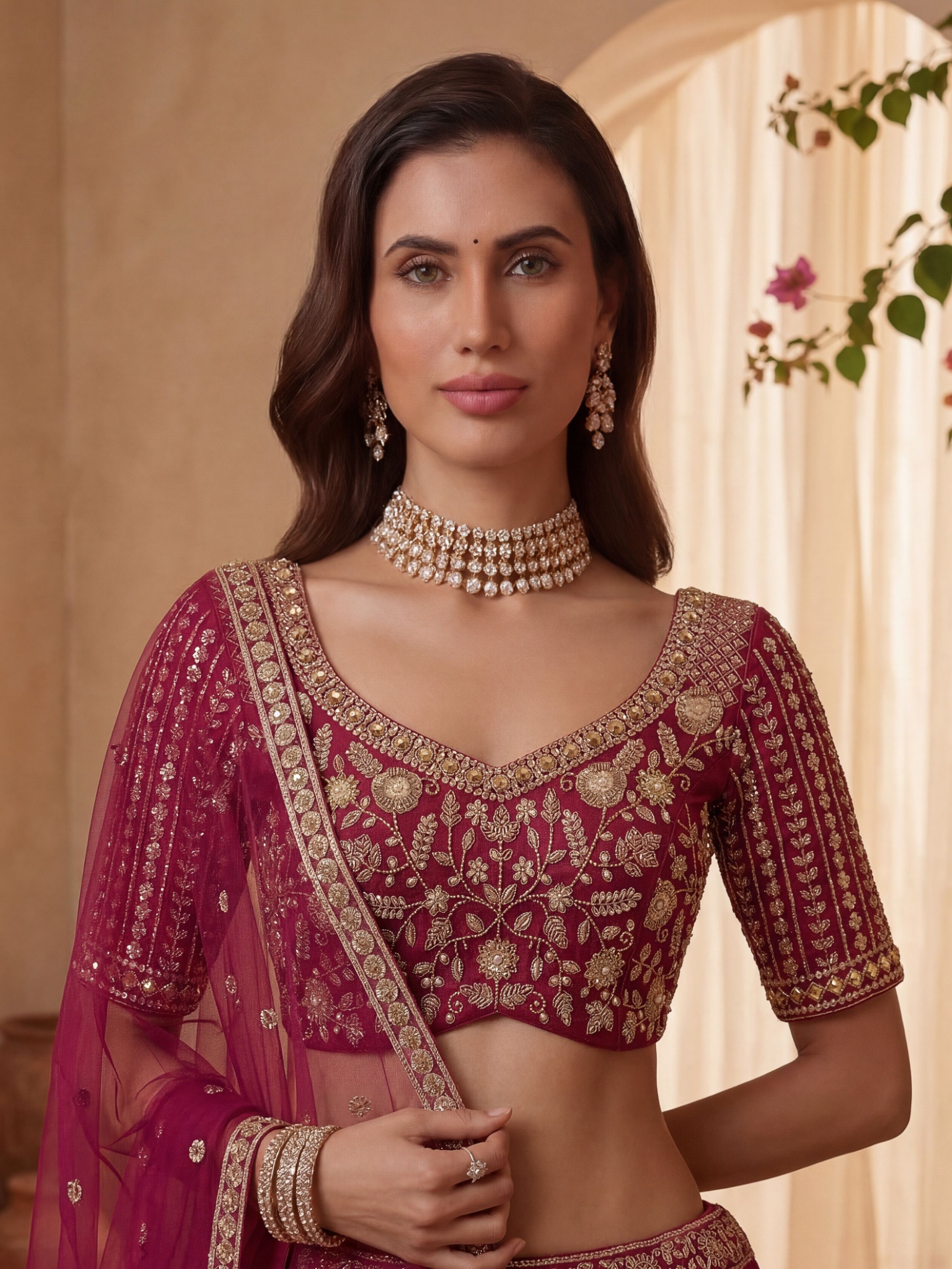 Pink Multi Thread Embroidered Gadhwal Silk Lehenga Choli
