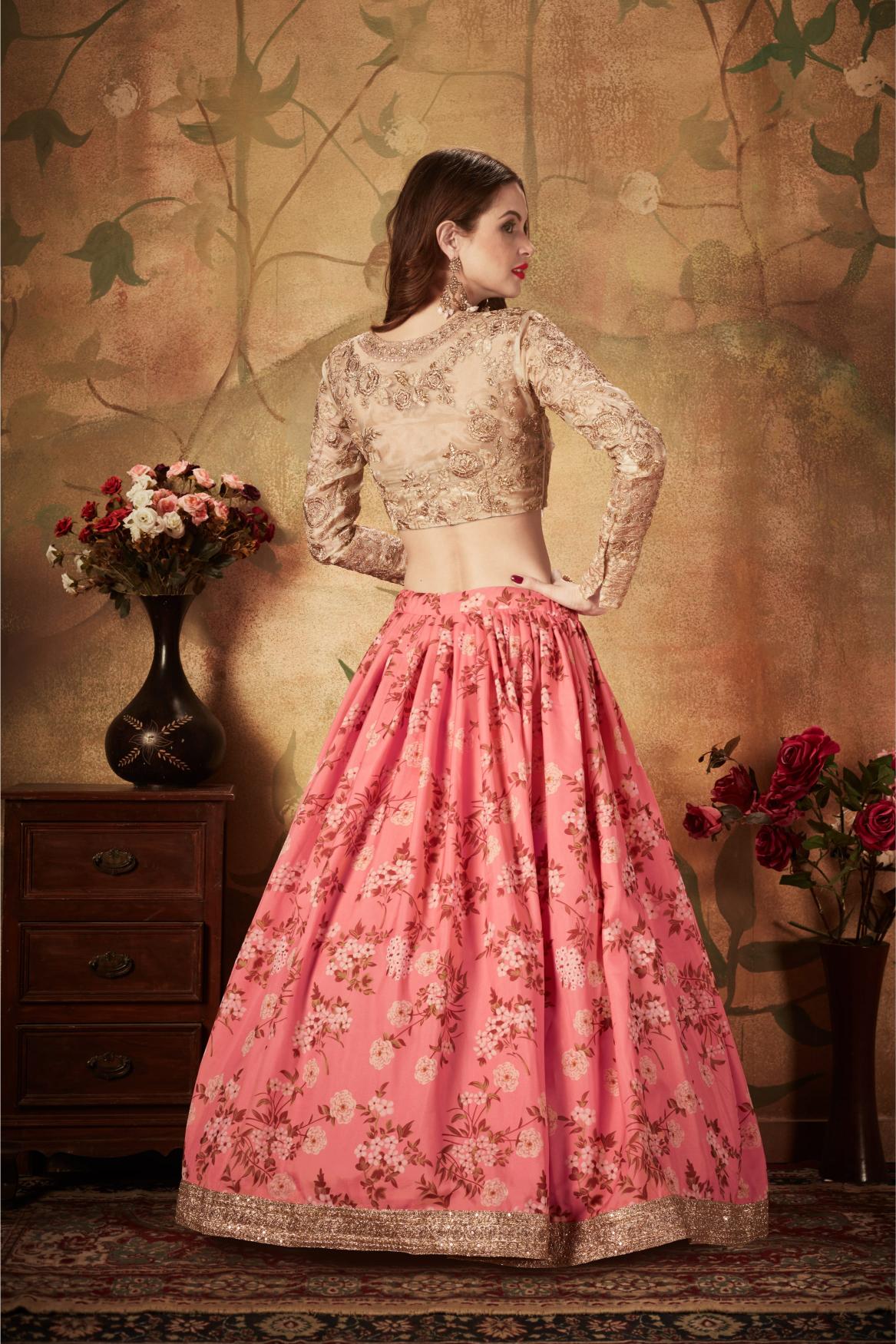 Pink N Beige Organza Lehenga Choli — alternate view