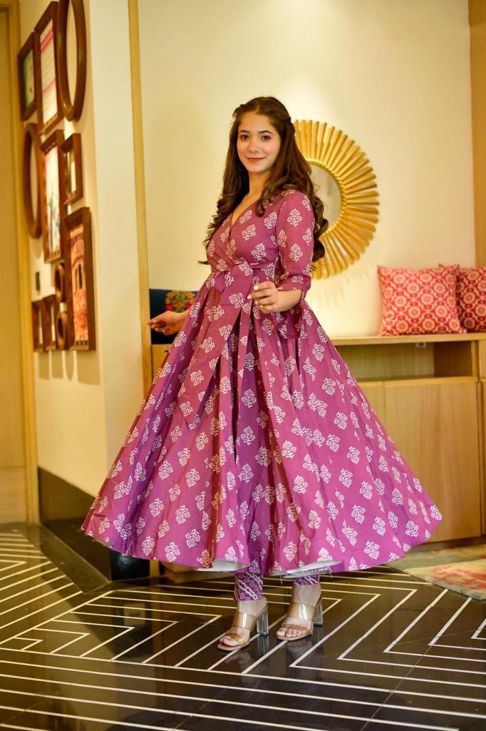 Pink N Maroon Cotton Silk Kurti — alternate view