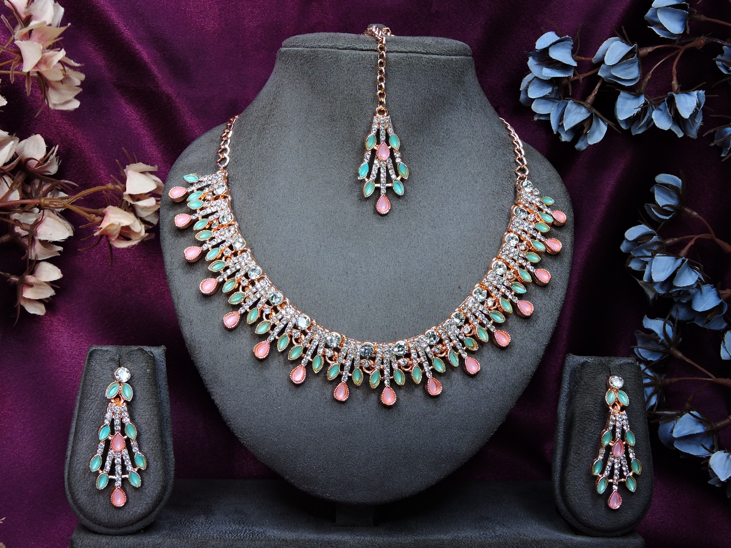 Pink N Mint Alloy Necklace Set
