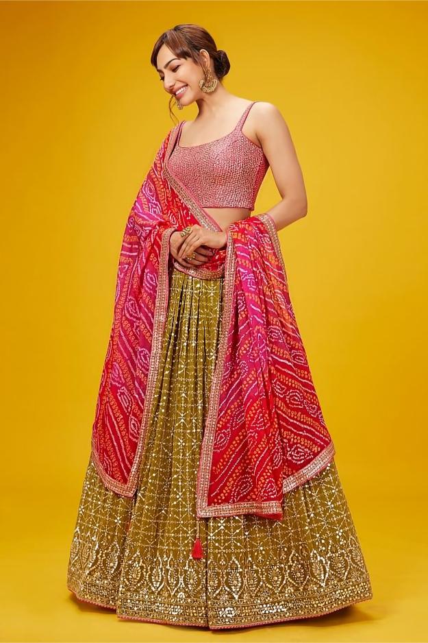 Pink N Yellow Georgette Lehenga