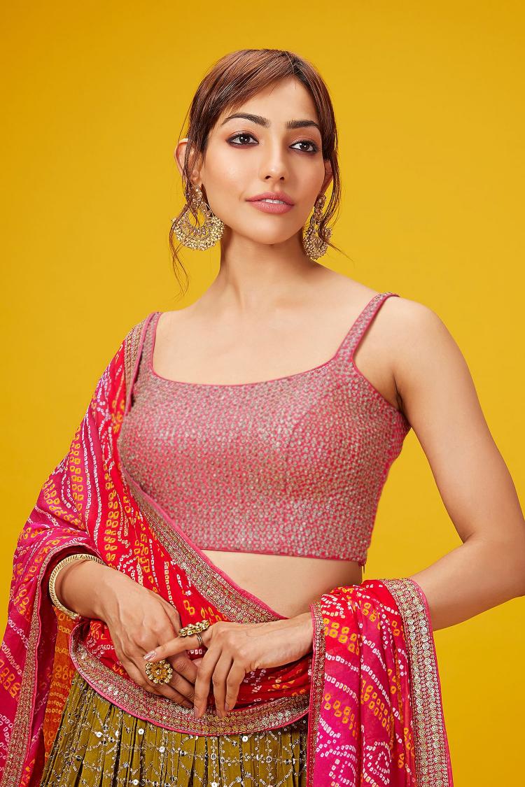 Pink N Yellow Georgette Lehenga