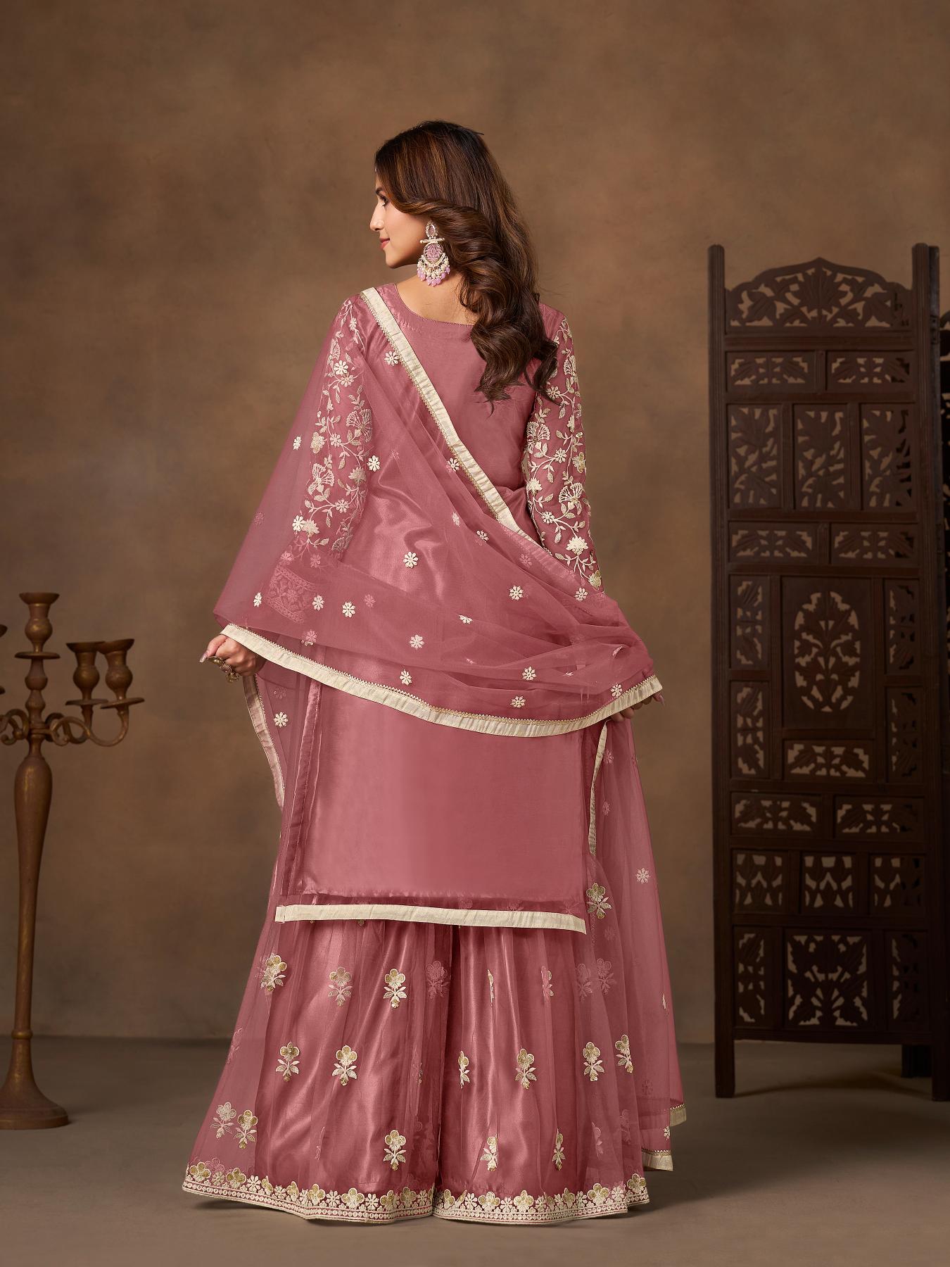 Pink Net Designer Embroidery Palazzo Suit — alternate view