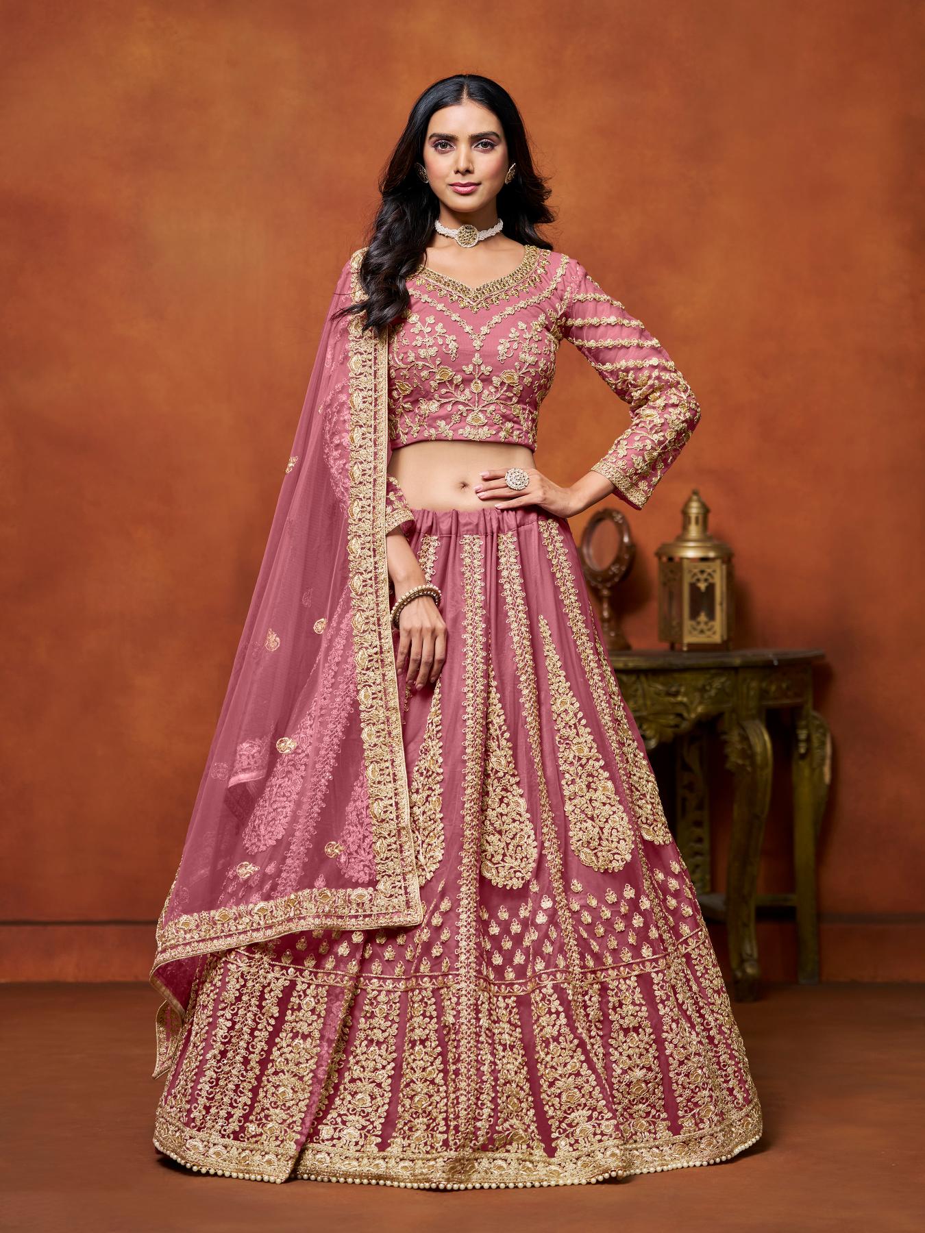 Pink Net Festive Lehenga