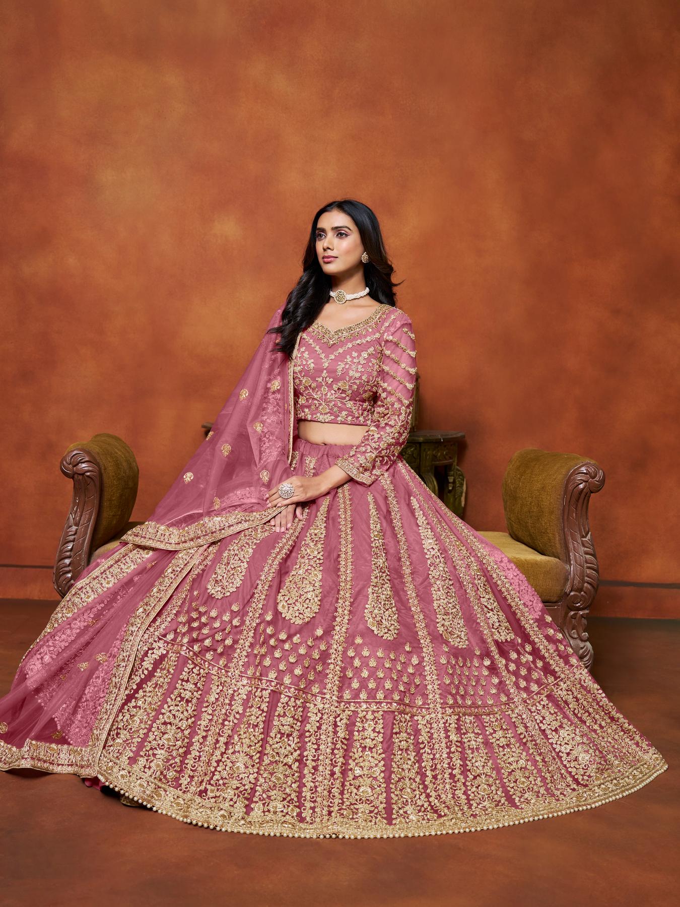 Pink Net Festive Lehenga