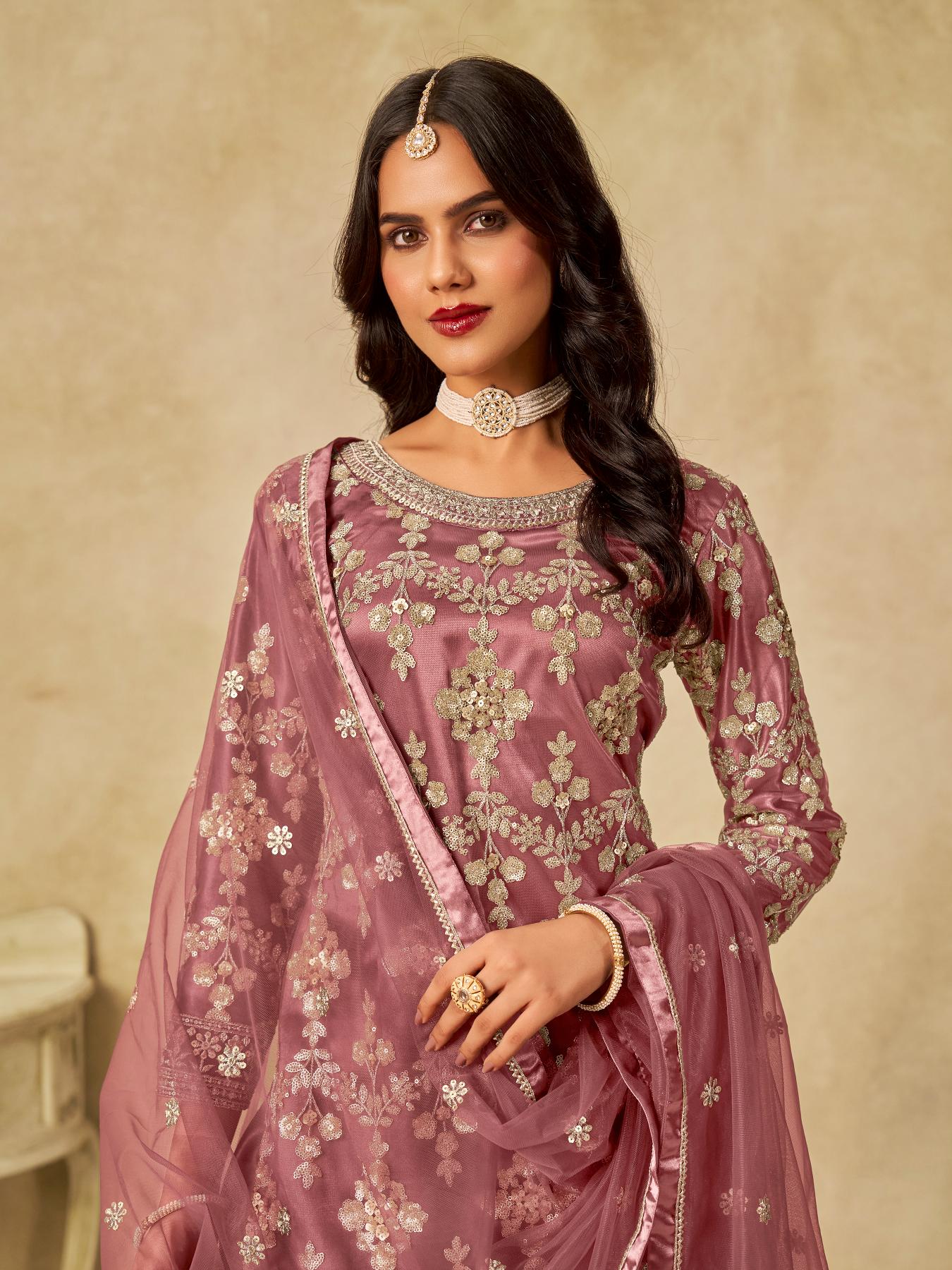 Pink Net Palazzo Suits
