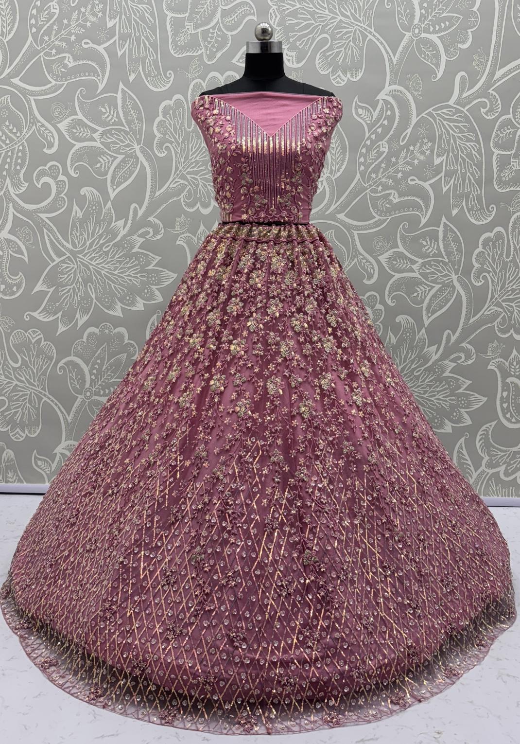 Pink Net Semi-Stitched Lehenga — alternate view