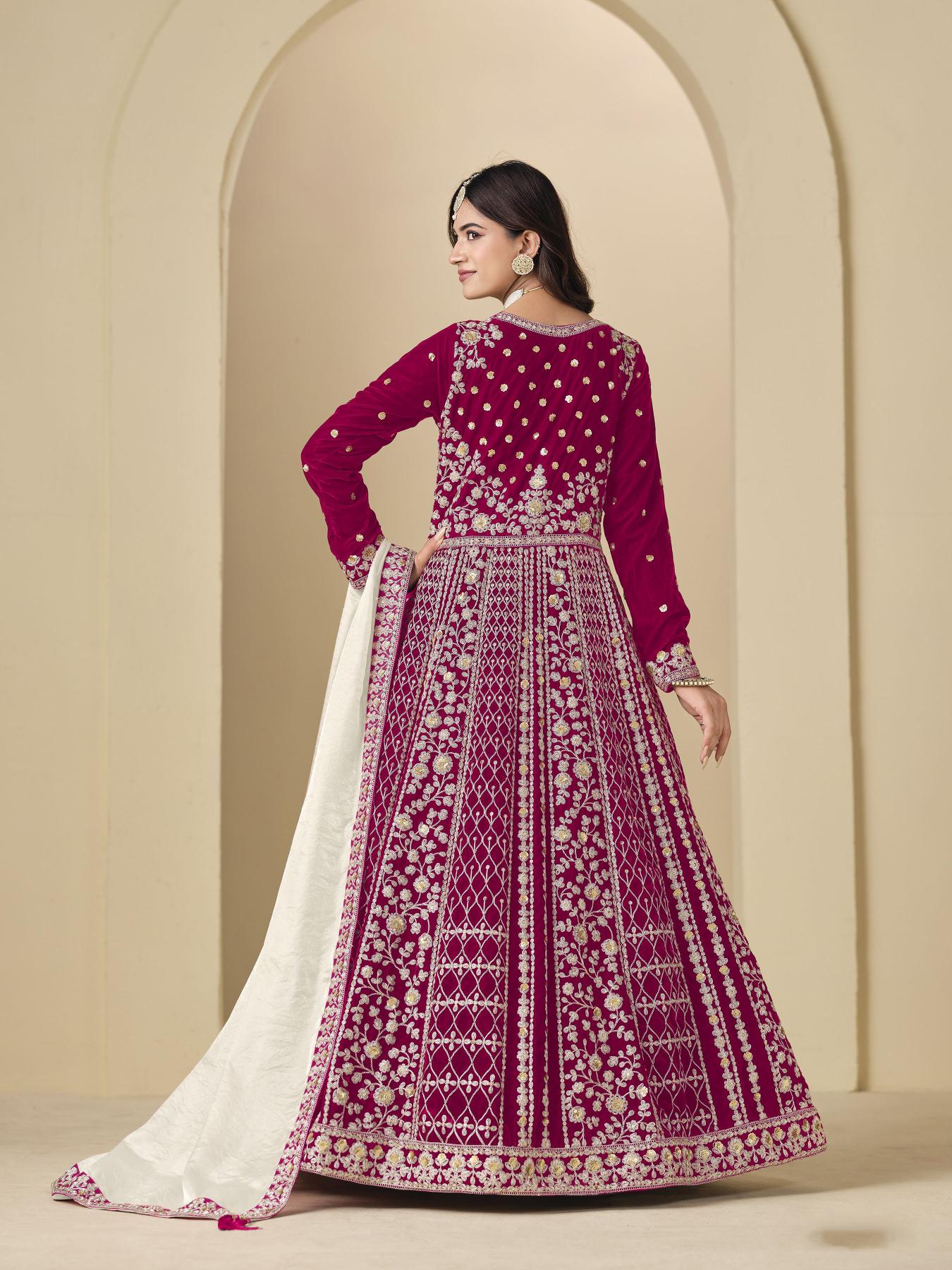 Pink Off White Floral Designer Embroidered Anarkali Suit — alternate view
