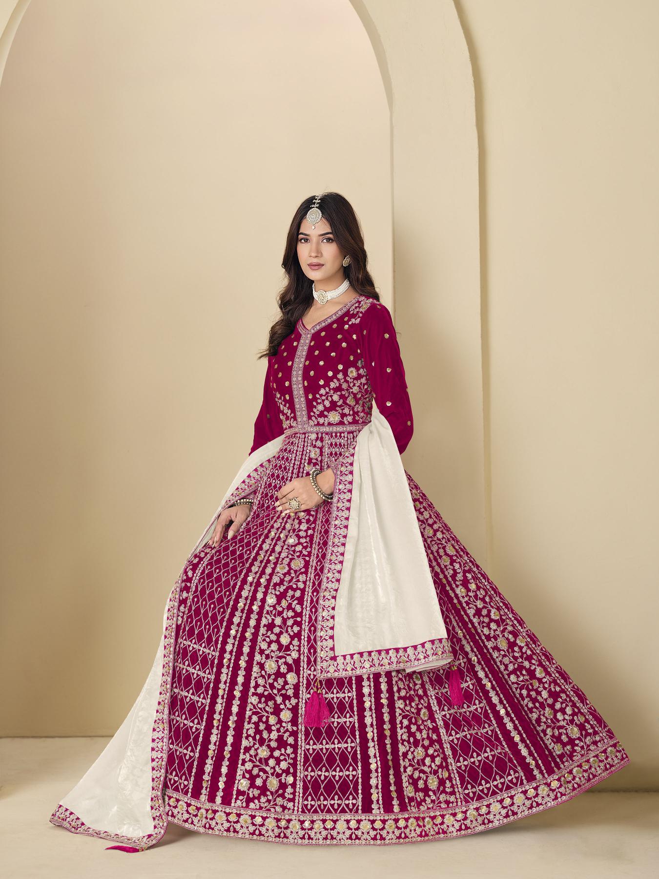 Pink Off White Floral Designer Embroidered Anarkali Suit