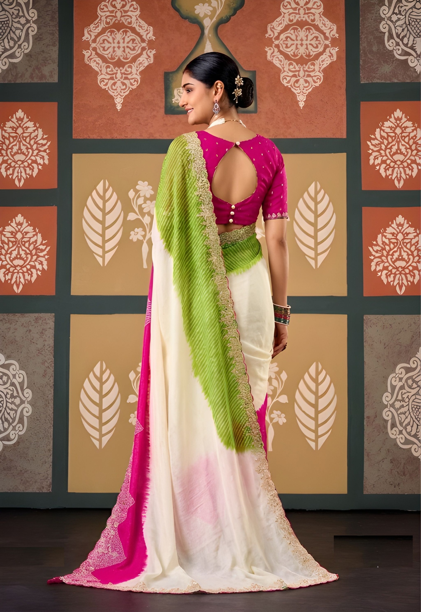 Pink Ombre Embroidered Chiffon Saree — alternate view