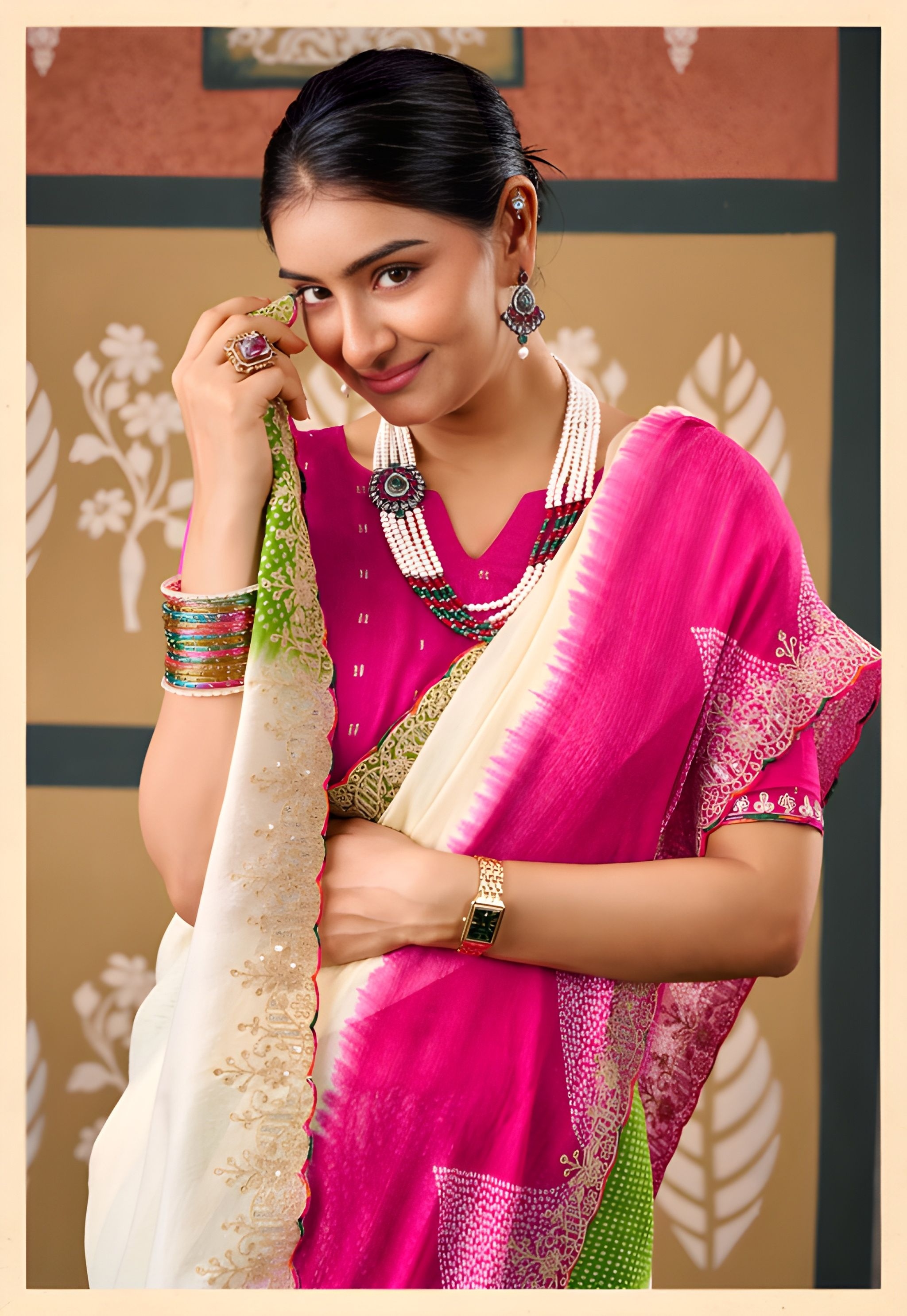 Pink Ombre Embroidered Chiffon Saree