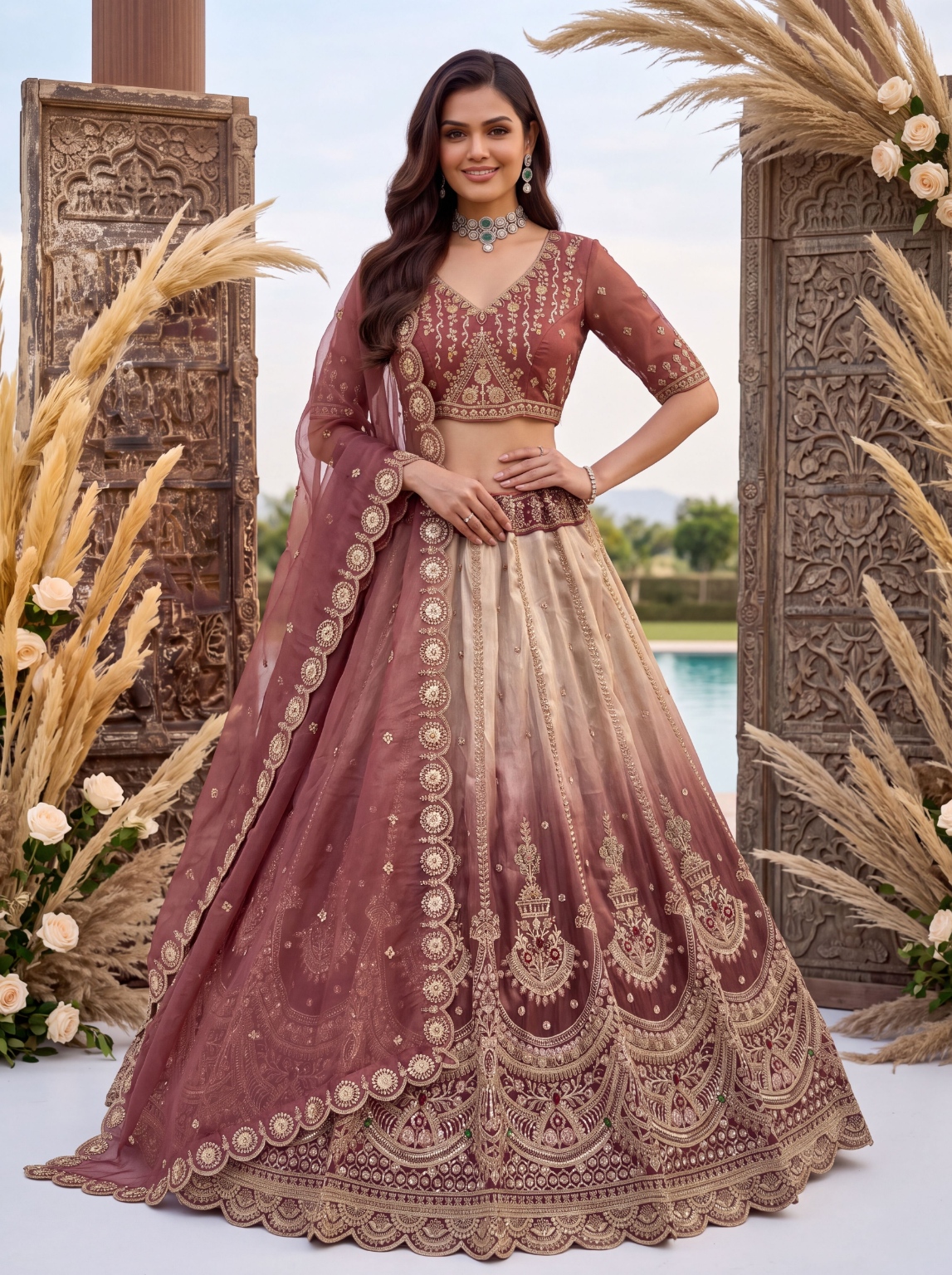 Pink Ombré Multi Thread Chandaniya Silk Lehenga Choli