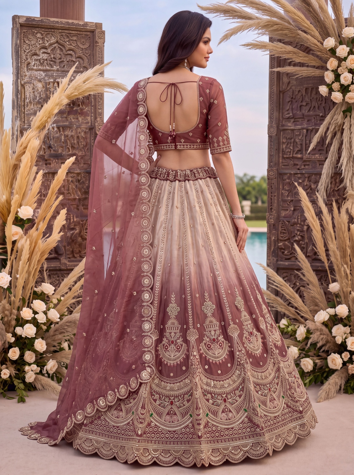 Pink Ombré Multi Thread Chandaniya Silk Lehenga Choli — alternate view