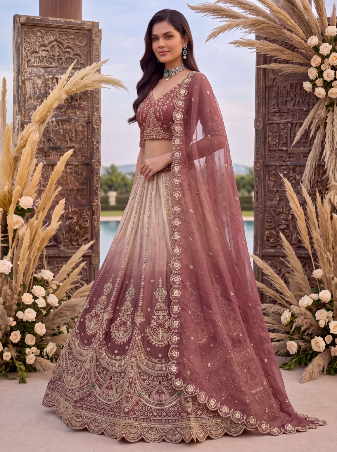 Pink Ombré Multi Thread Chandaniya Silk Lehenga Choli