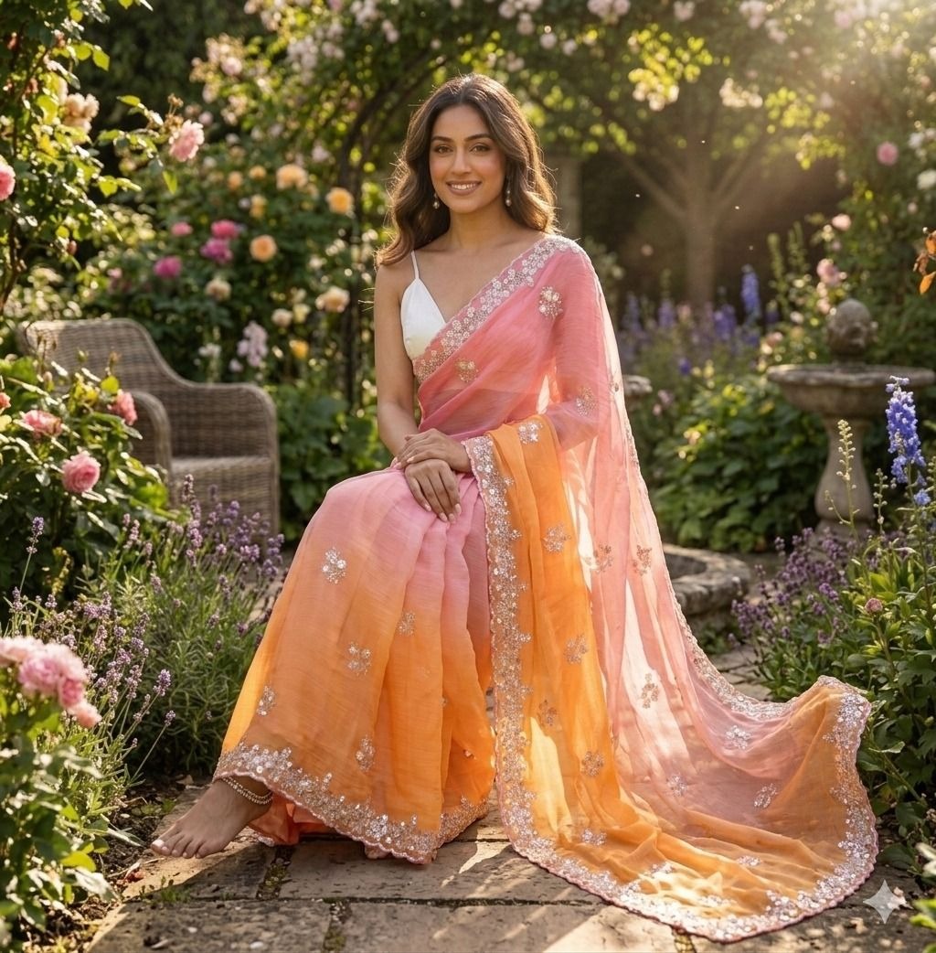 Pink-Orange Pixel Crush Saree