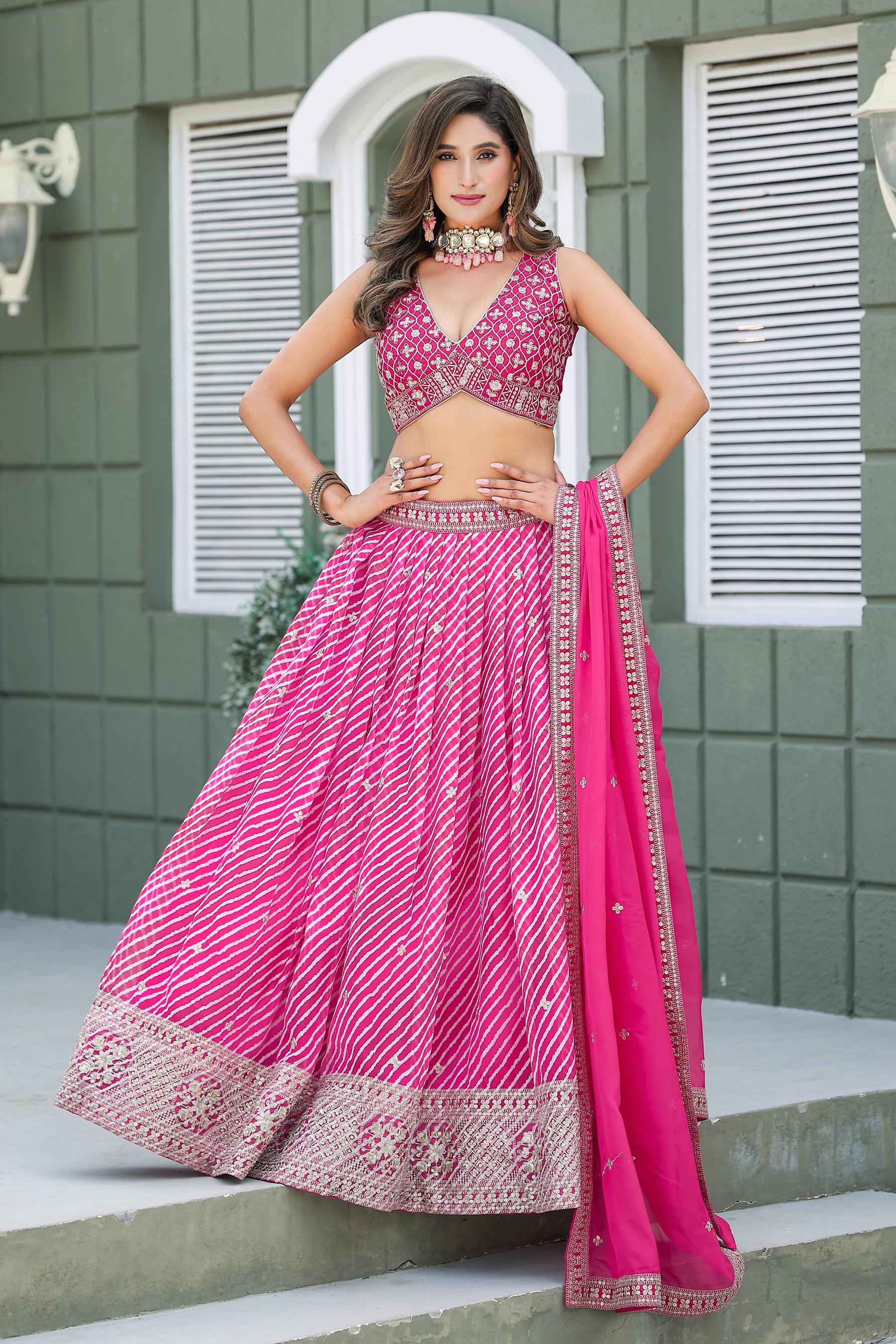 Pink Organza Bridal Lehenga