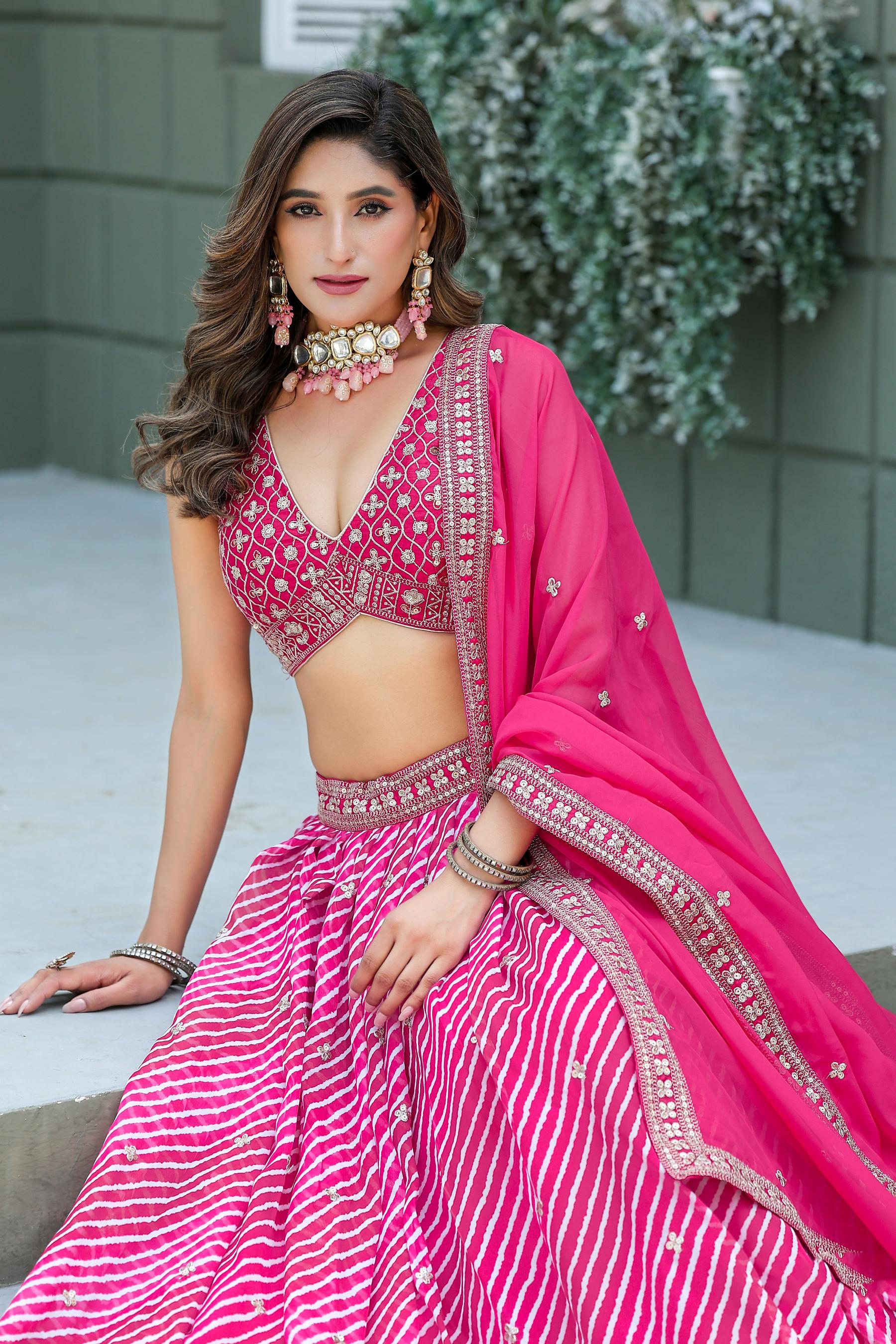 Pink Organza Bridal Lehenga