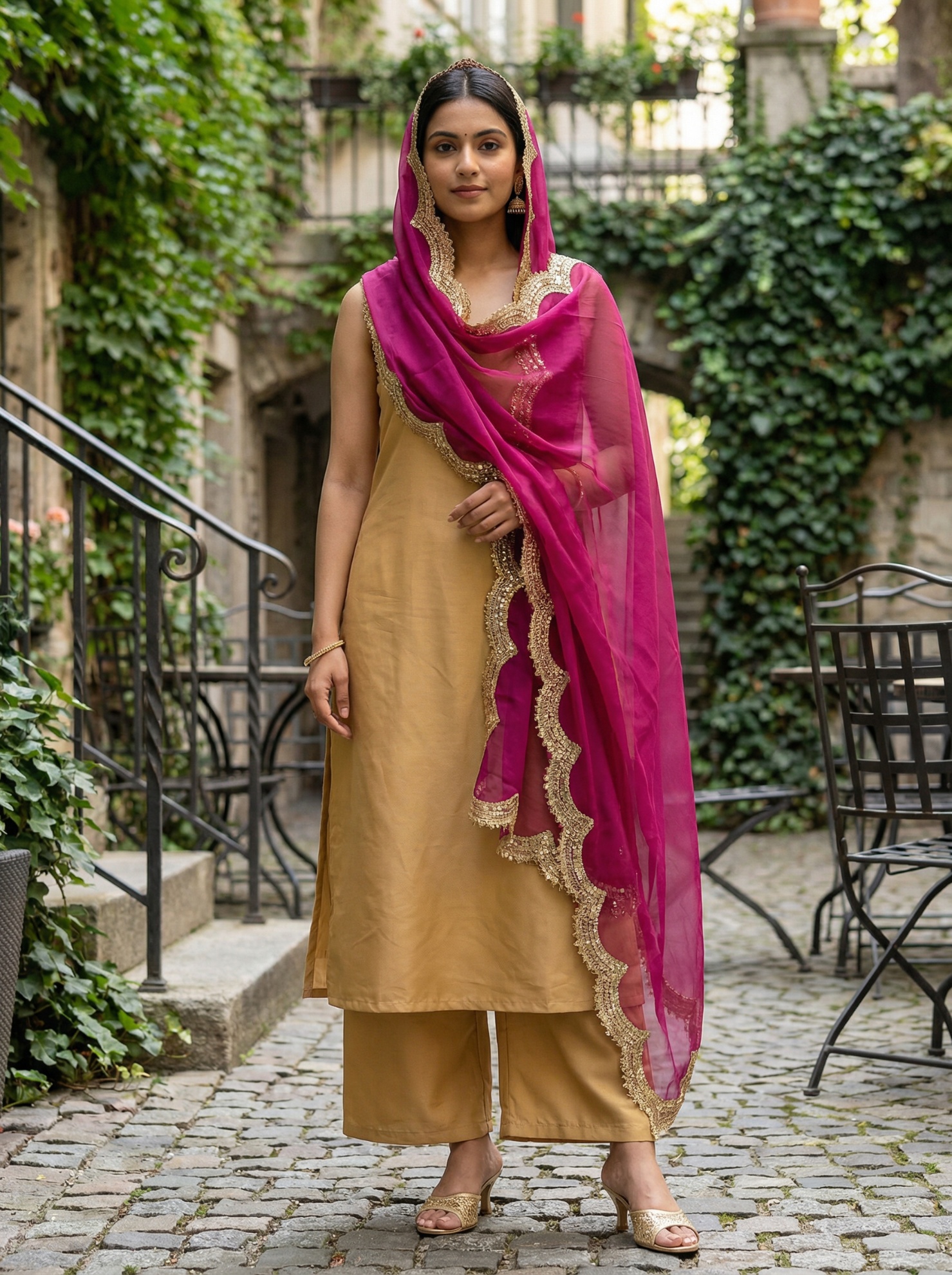 Pink Organza Designer Printed Dupatta — alternate view