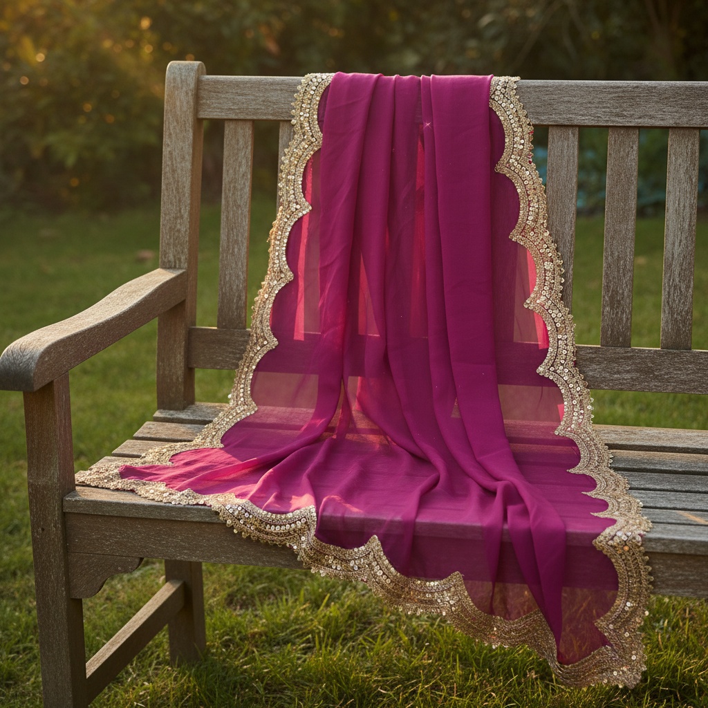 Pink Organza Designer Printed Dupatta