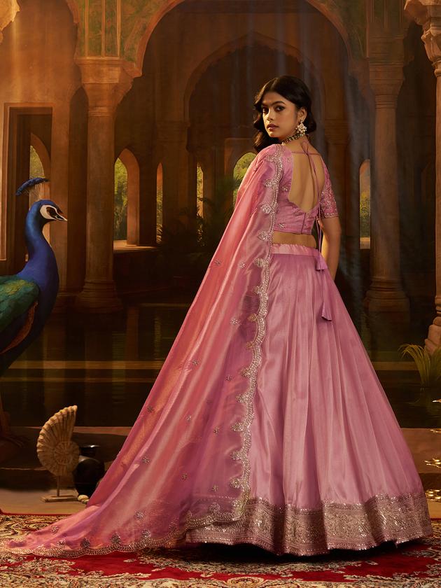 Pink Organza Embroidered Lehenga Choli — alternate view